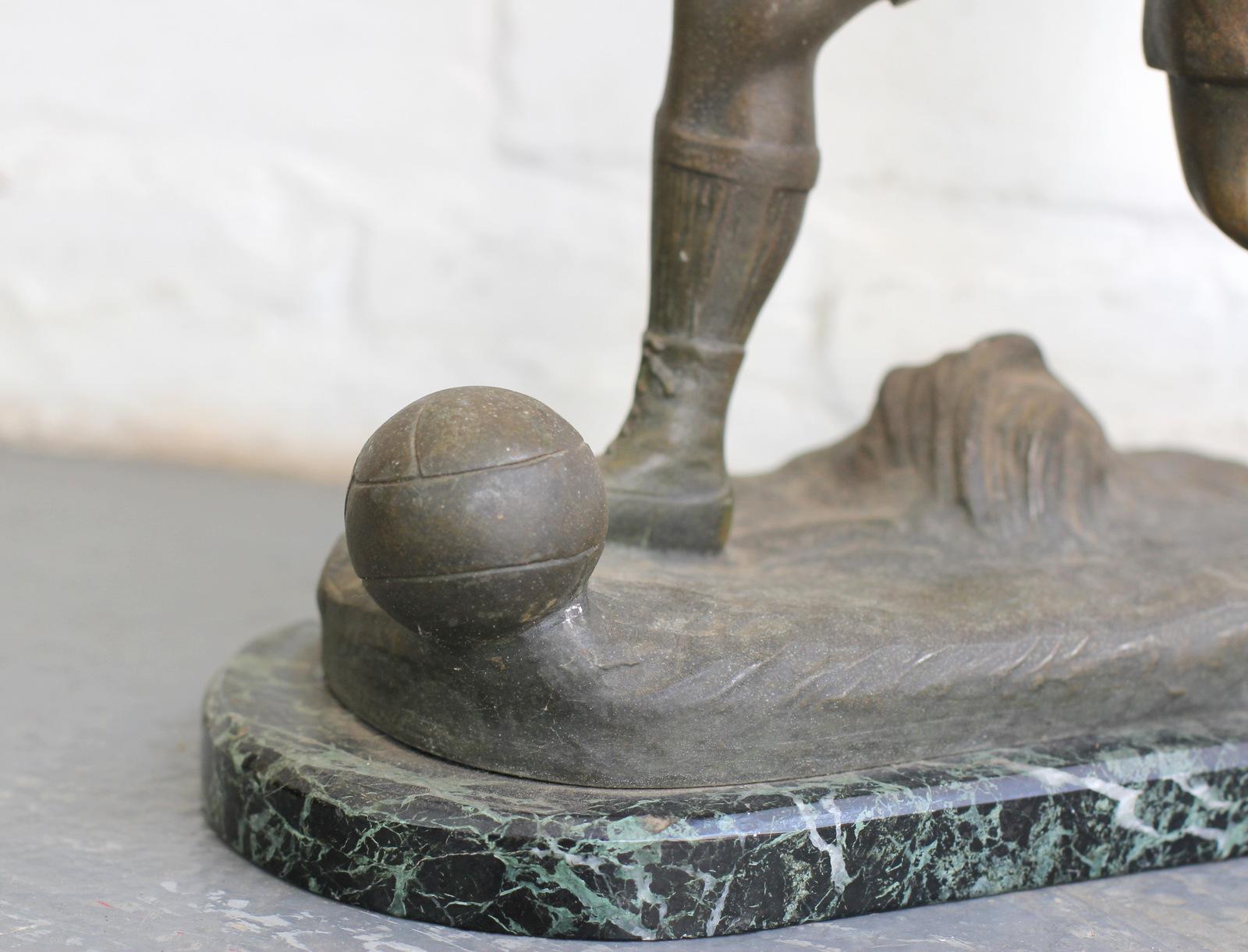 Marble and Bronze Footballer Statue, circa 1920s In Good Condition In Gloucester, GB