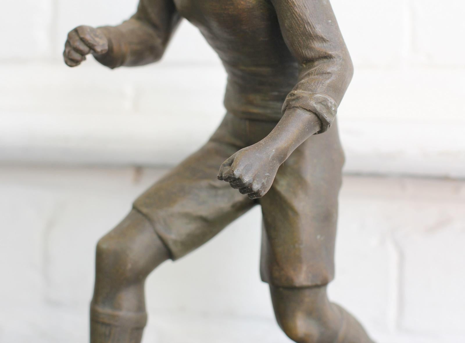 Early 20th Century Marble and Bronze Footballer Statue, circa 1920s