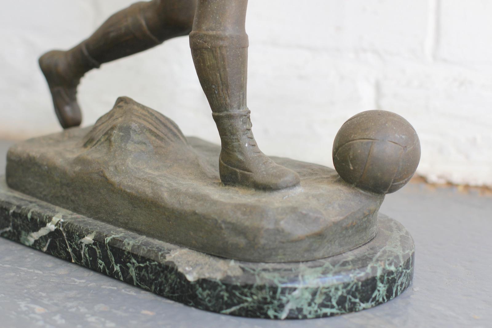 Marble and Bronze Footballer Statue, circa 1920s 2