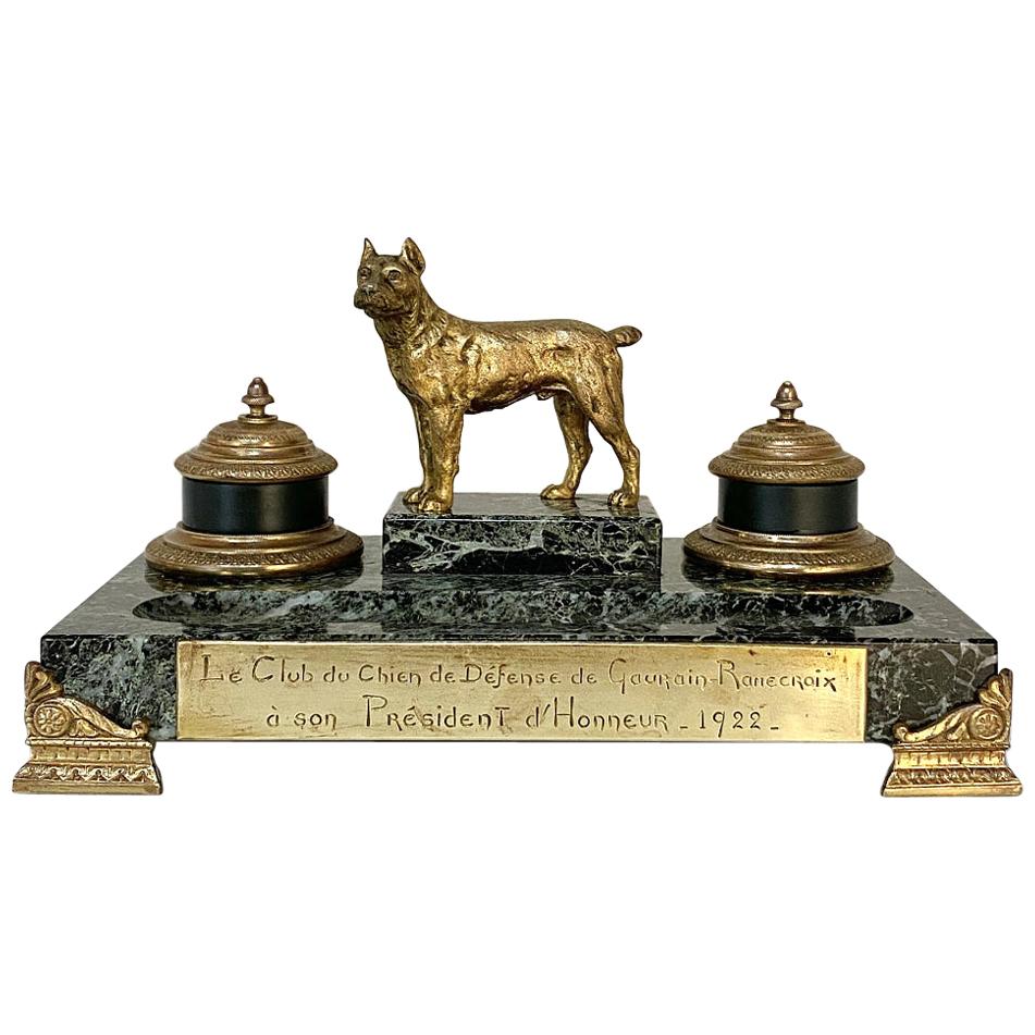 Marble and Bronze Inkwell for Dog Club, Art Deco Period