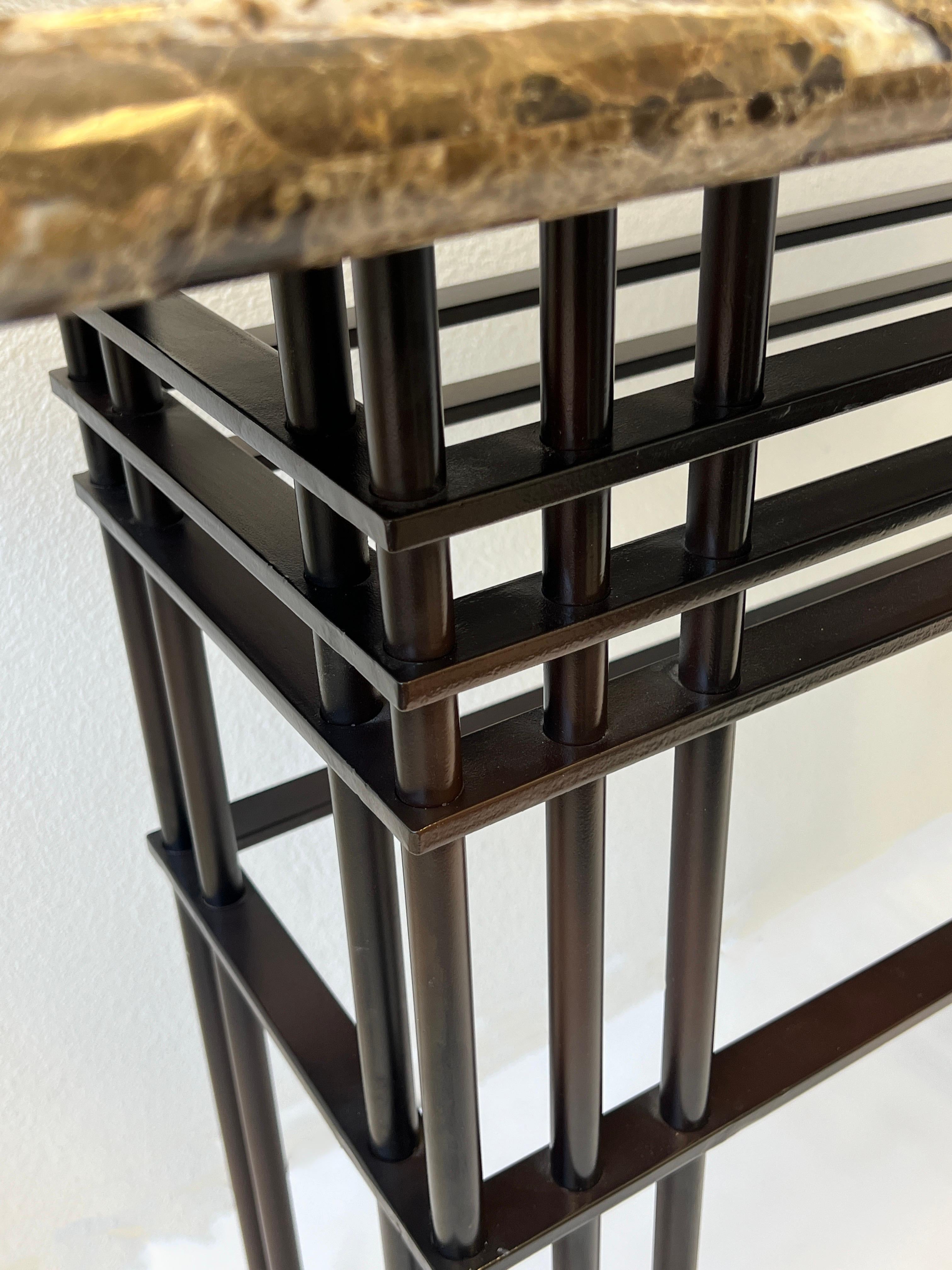 Powder-Coated Marble and Bronze Powder Coated Console Table by Jean Michael Wilmotte for Mirak For Sale