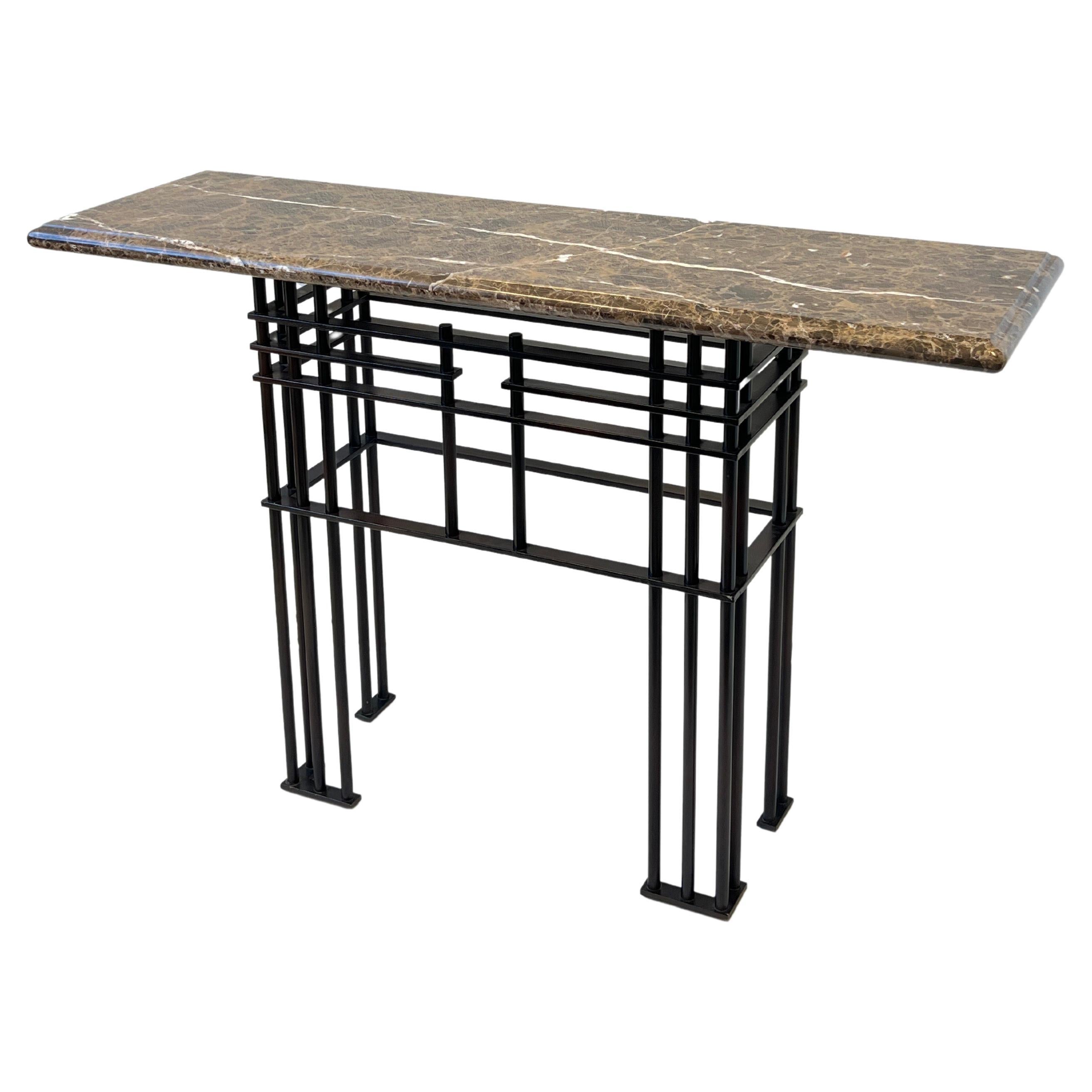Marble and Bronze Powder Coated Console Table by Jean Michael Wilmotte for Mirak For Sale