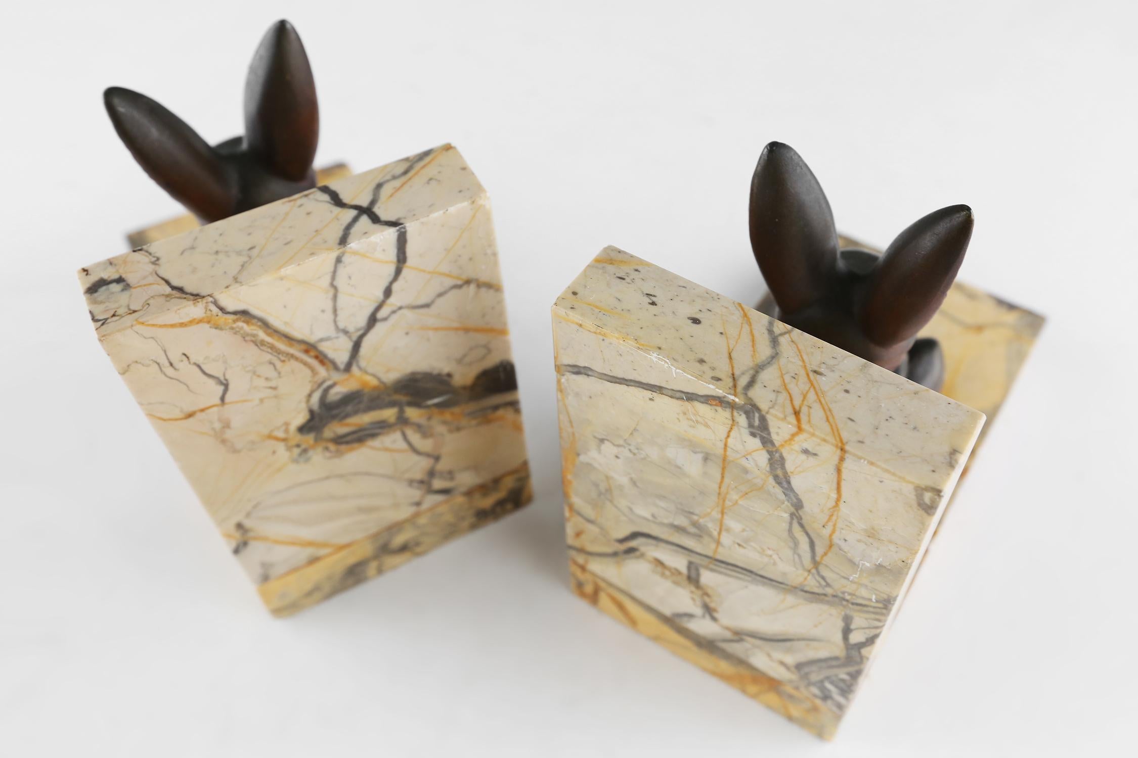 Marble and bronze rabbit bookends 1930s 4