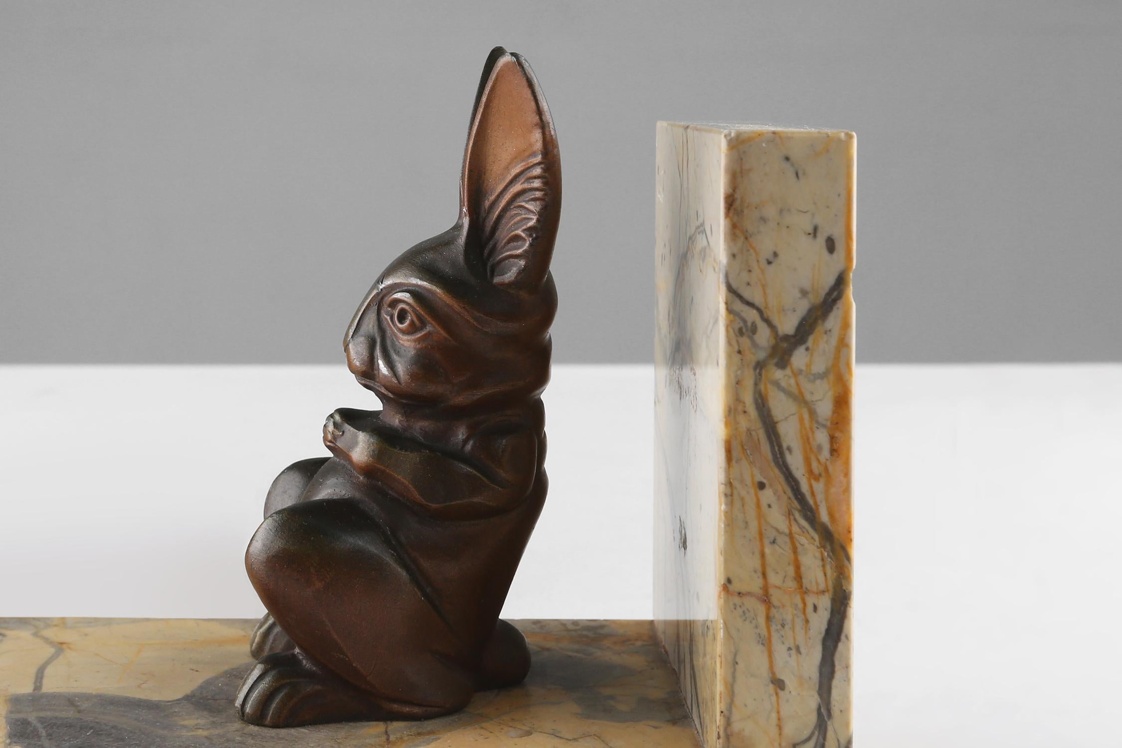 Marble and bronze rabbit bookends 1930s 1