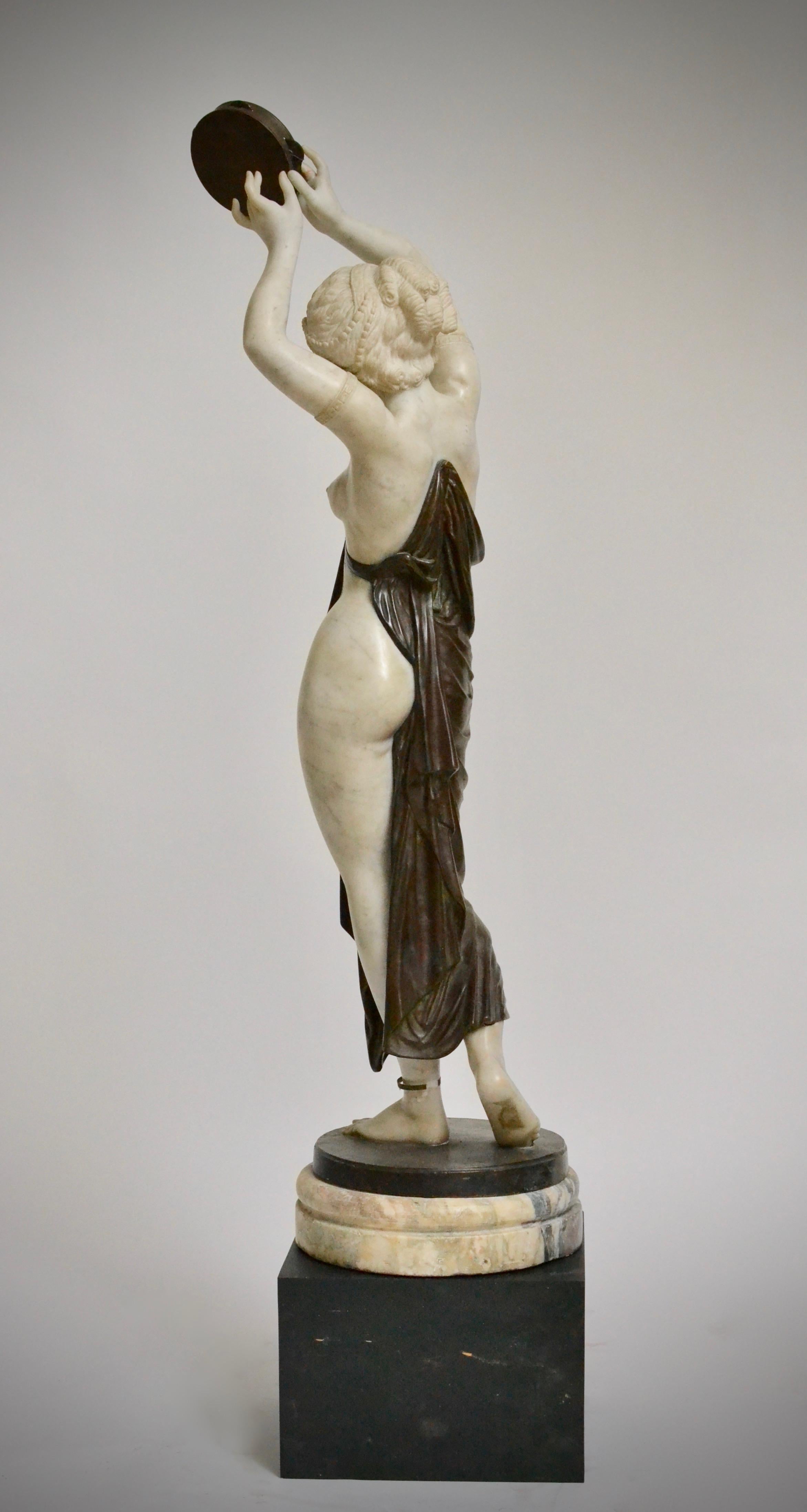 European Marble and Bronze Sculpture of a Dancing Woman Holding a Tambourine