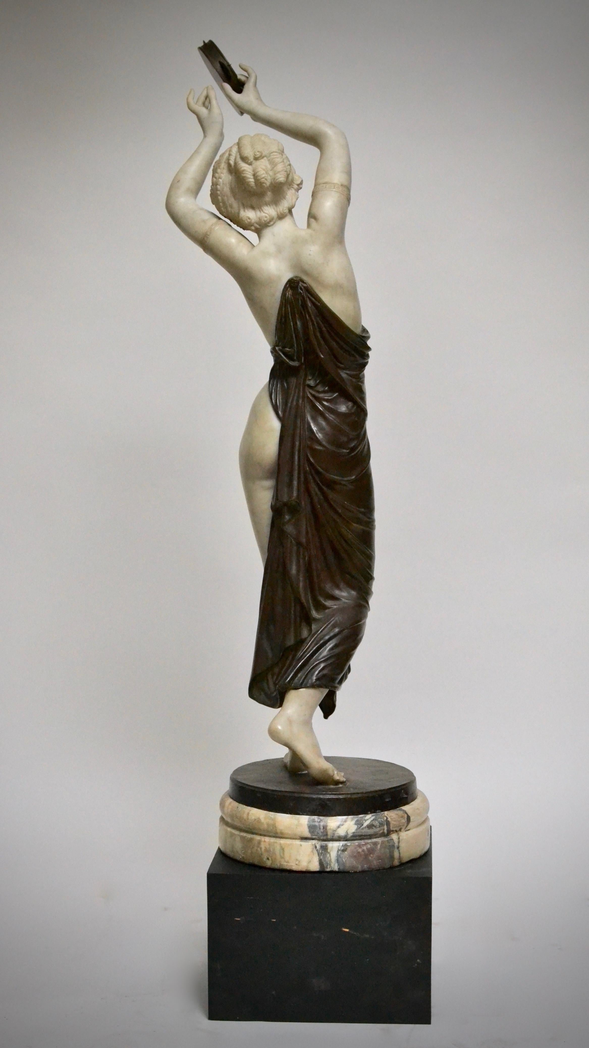 Marble and Bronze Sculpture of a Dancing Woman Holding a Tambourine In Good Condition In Stockholm, SE