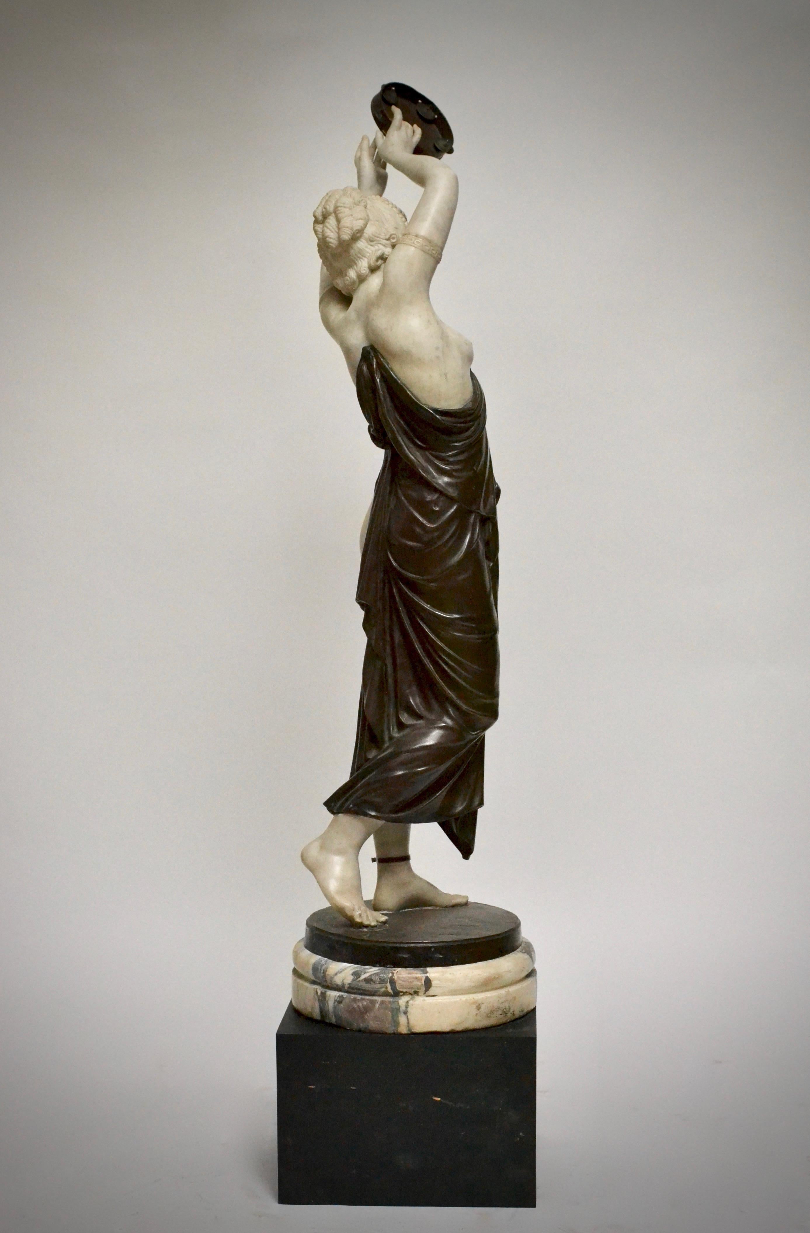 19th Century Marble and Bronze Sculpture of a Dancing Woman Holding a Tambourine