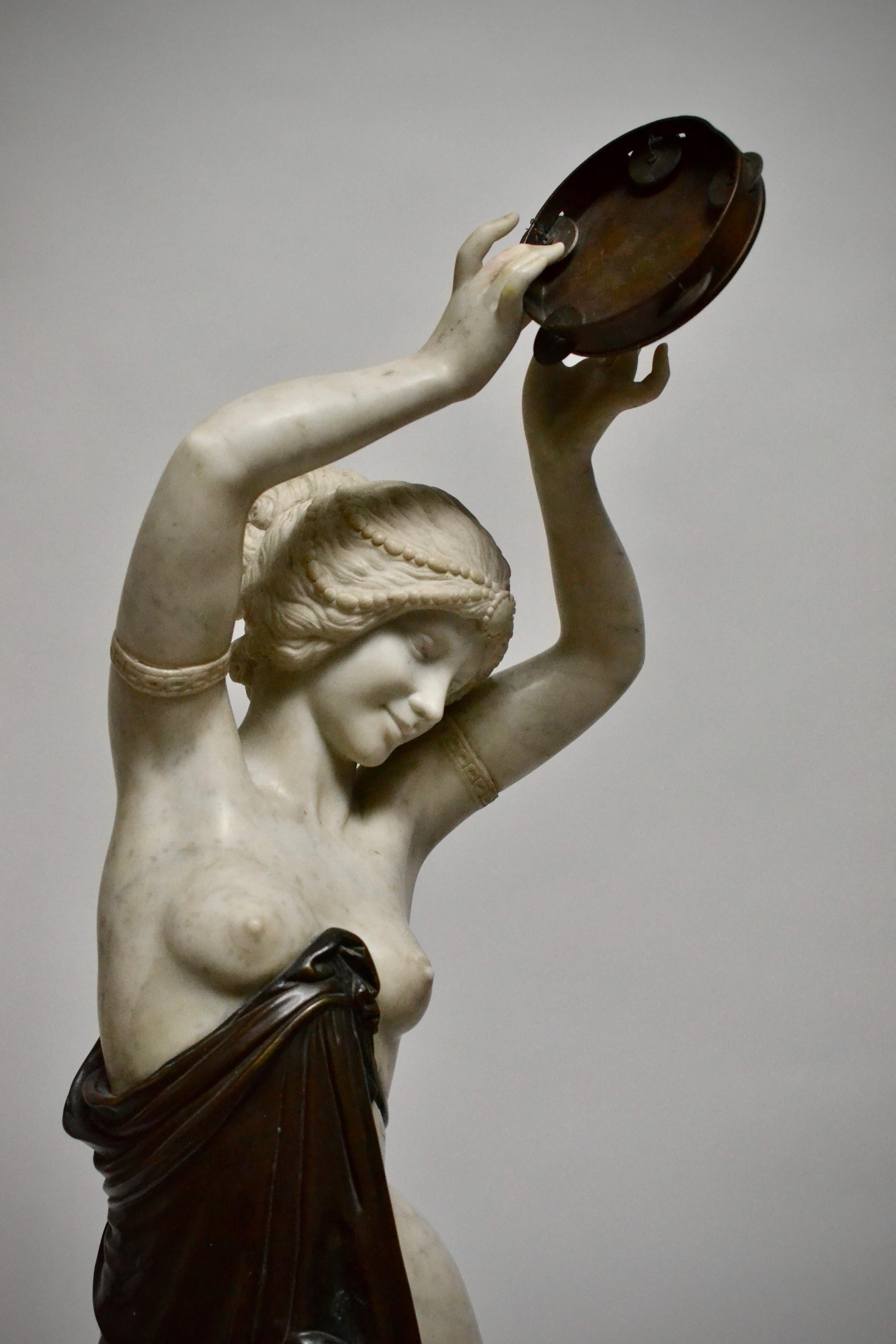 Marble and Bronze Sculpture of a Dancing Woman Holding a Tambourine 1