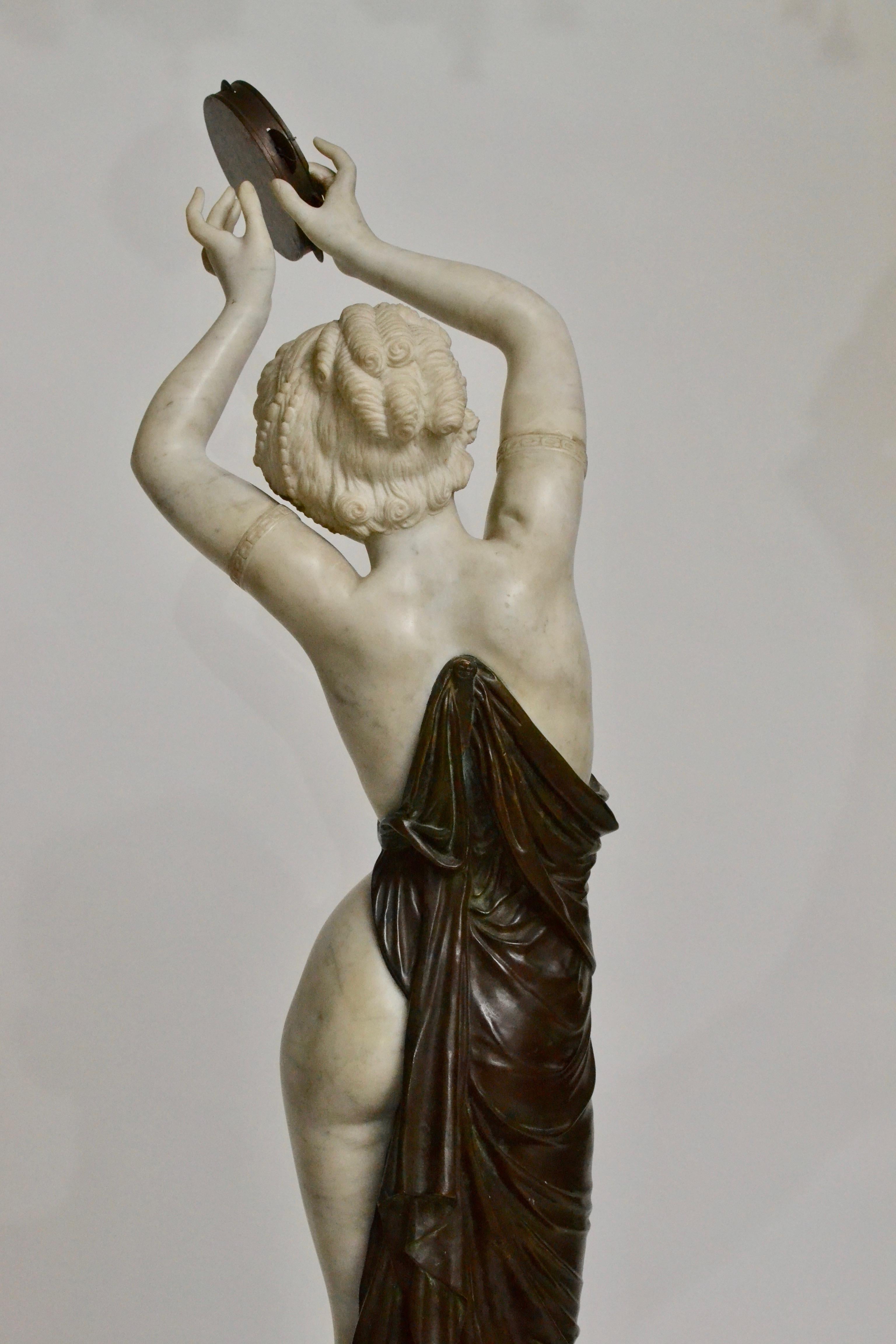 Marble and Bronze Sculpture of a Dancing Woman Holding a Tambourine 2