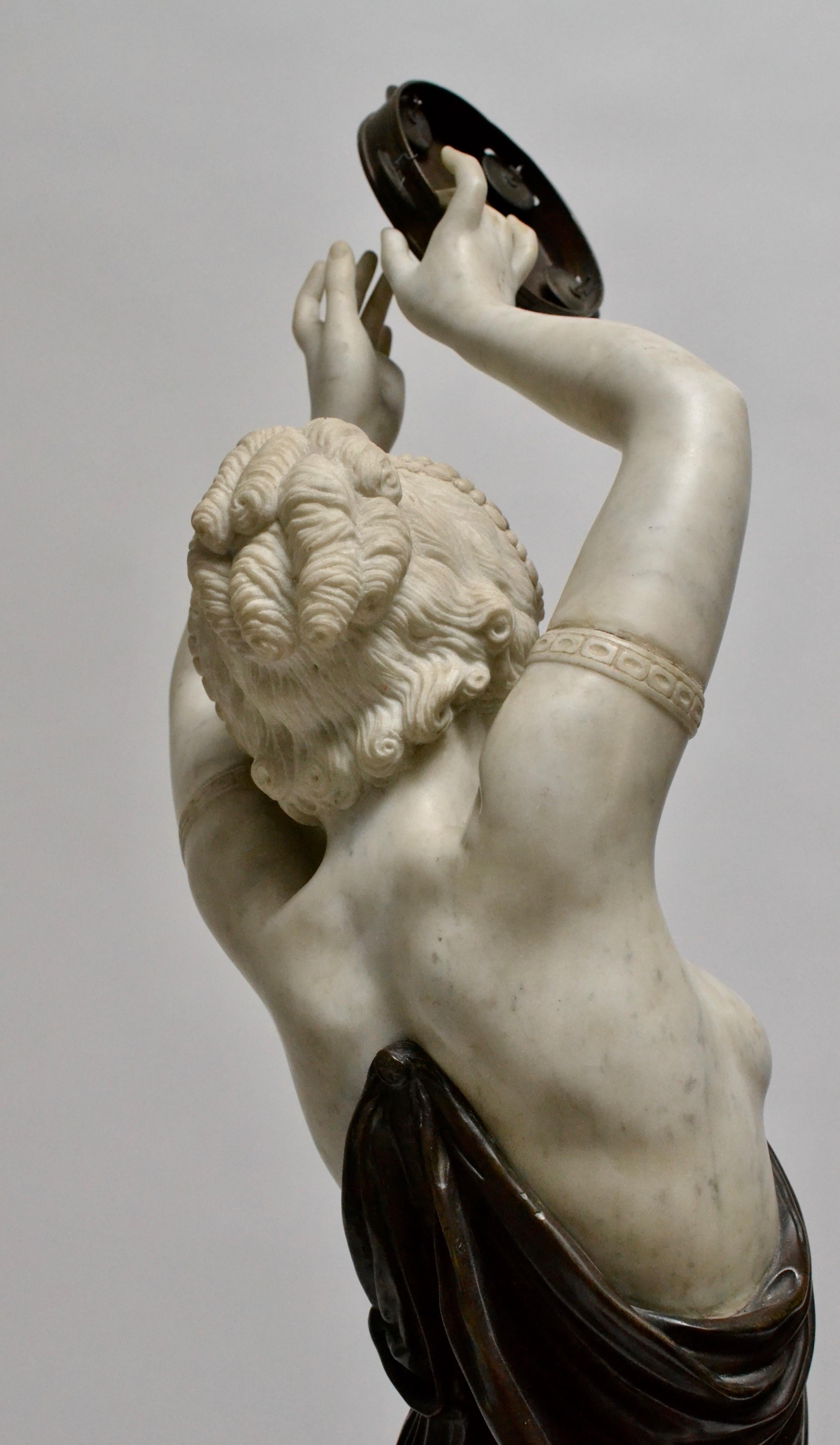 Marble and Bronze Sculpture of a Dancing Woman Holding a Tambourine 3