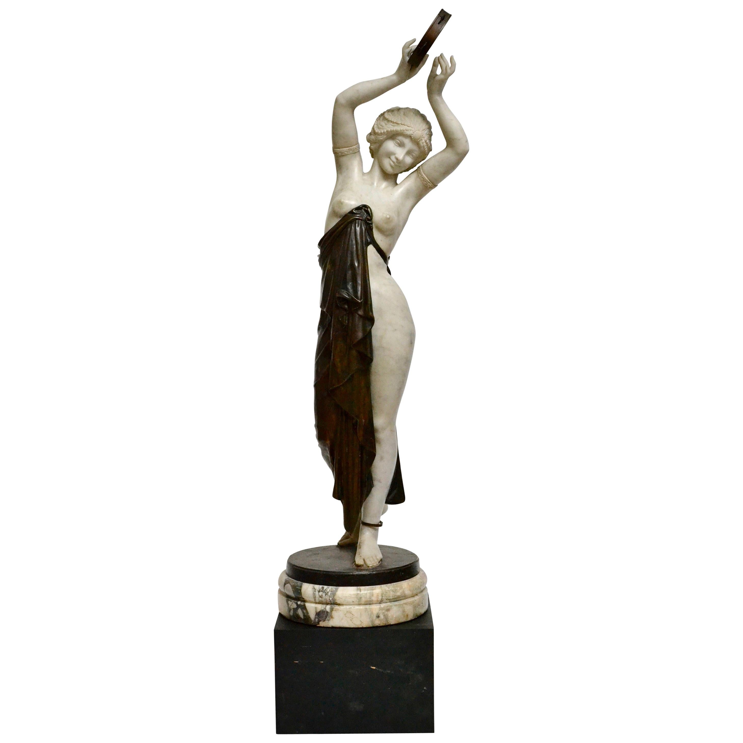 Marble and Bronze Sculpture of a Dancing Woman Holding a Tambourine