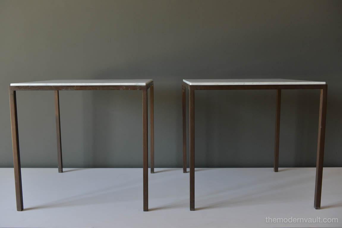 Mid-Century Modern Marble and Bronze Side Tables Attributed to Harvey Probber, circa 1960