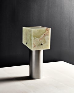Green Onyx and Brushed Aluminum or Brass Table Lamp by Arielle Assouline-Lichten