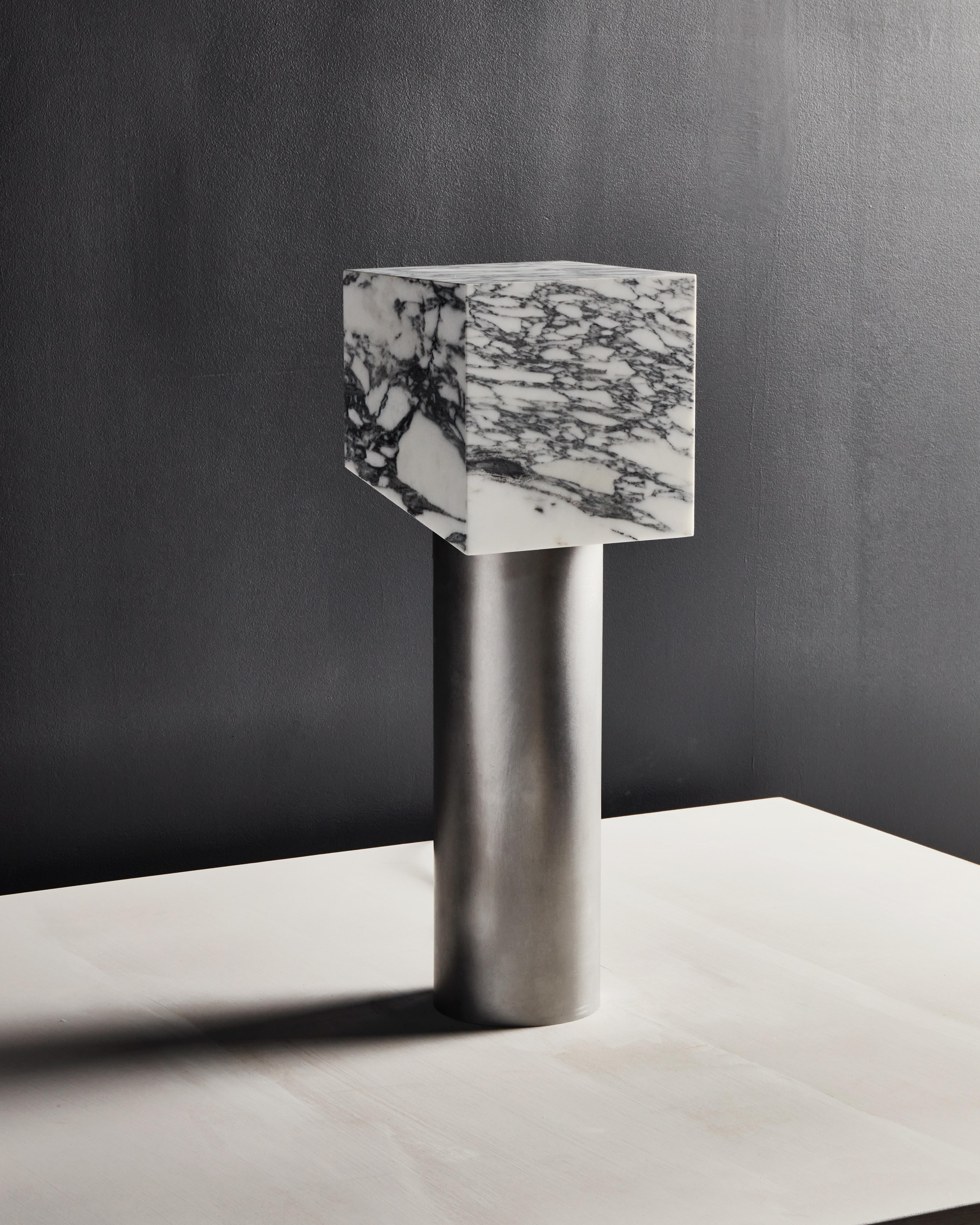 Contemporary Marble and Brushed Aluminum or Brass Table Lamp by Arielle Assouline-Lichten For Sale
