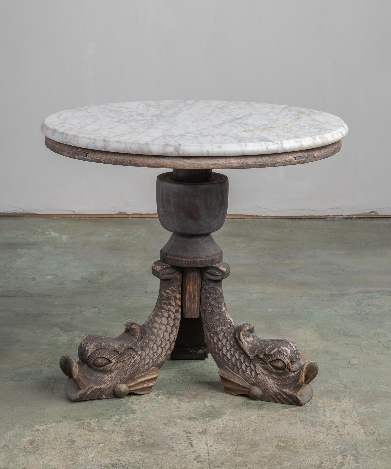English Marble and Carved Wooden Side Table, circa 19th Century