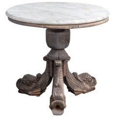 Antique Marble and Carved Wooden Side Table, circa 19th Century