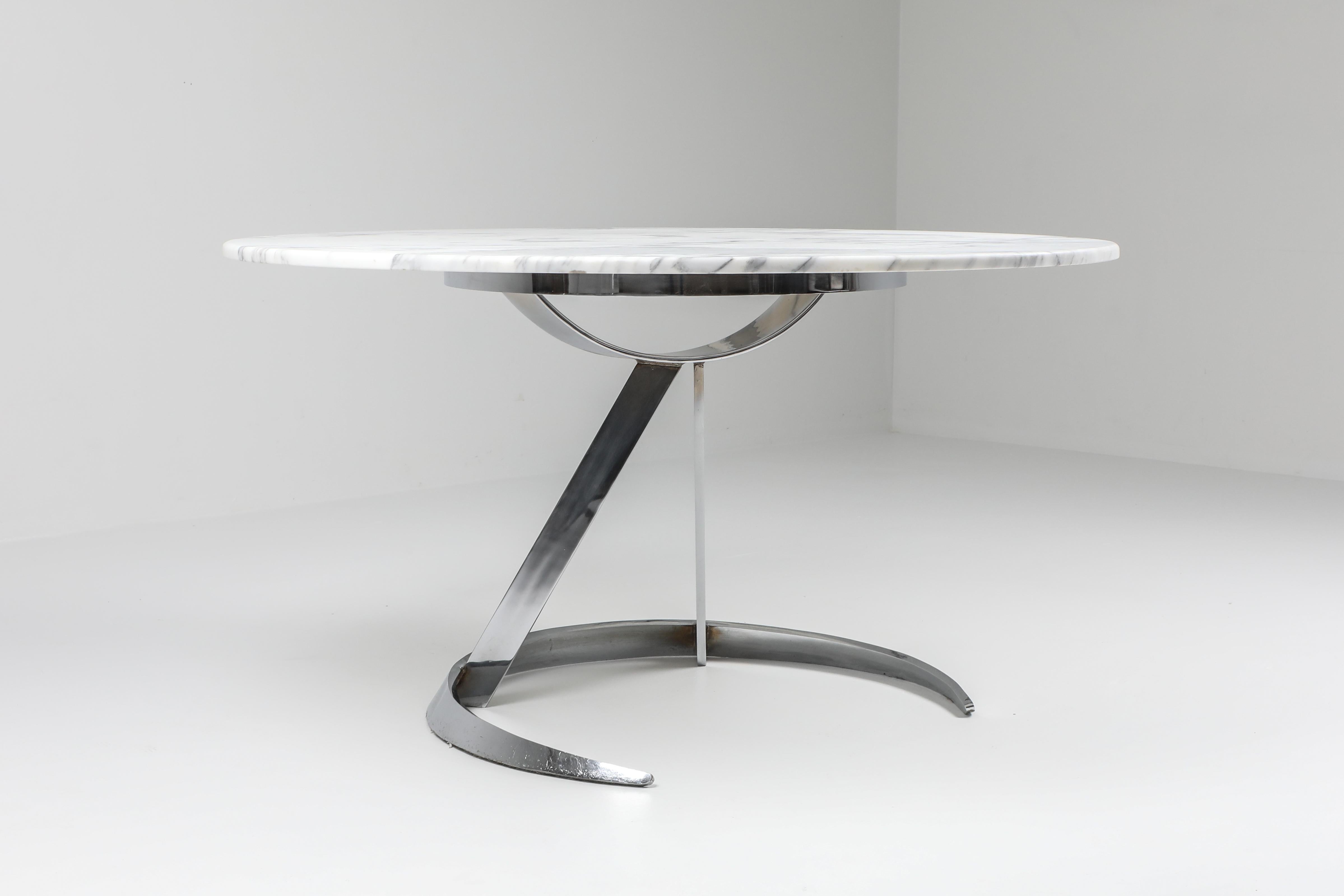 European Marble and Chrome Boris Tabaccof Dining Room Table For Sale