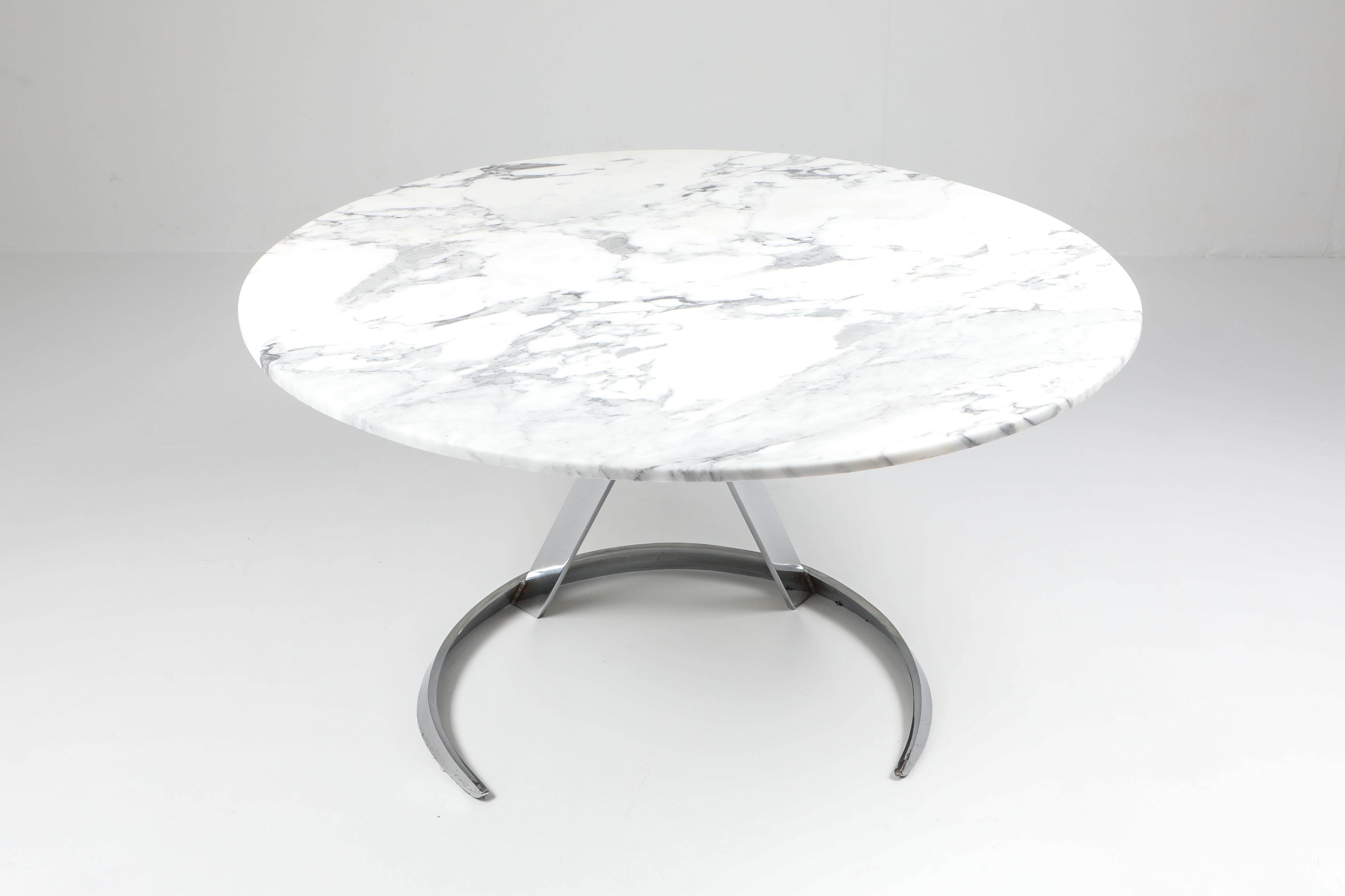 Marble and Chrome Boris Tabaccof Dining Room Table In Excellent Condition For Sale In Antwerp, BE