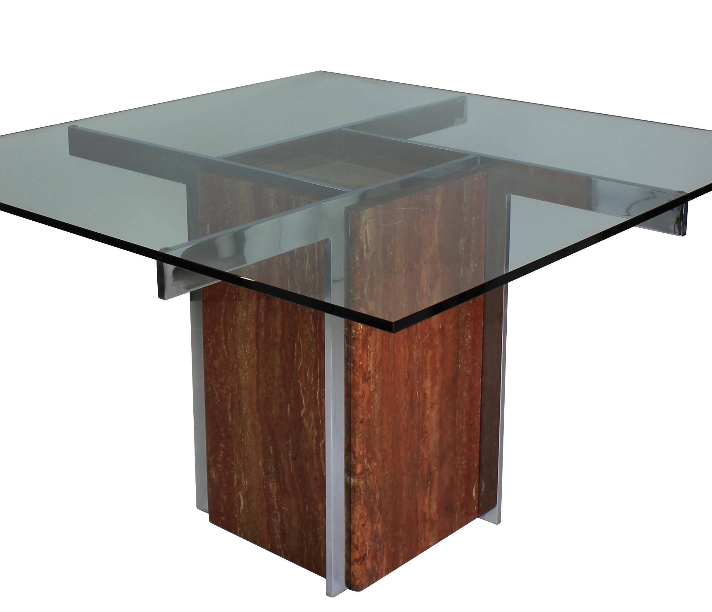Italian Marble and Chrome Modernist Dining Table