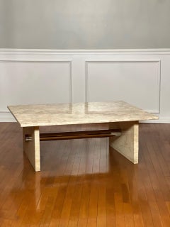 Marble and Chrome Rectangular Coffee Table in Cream