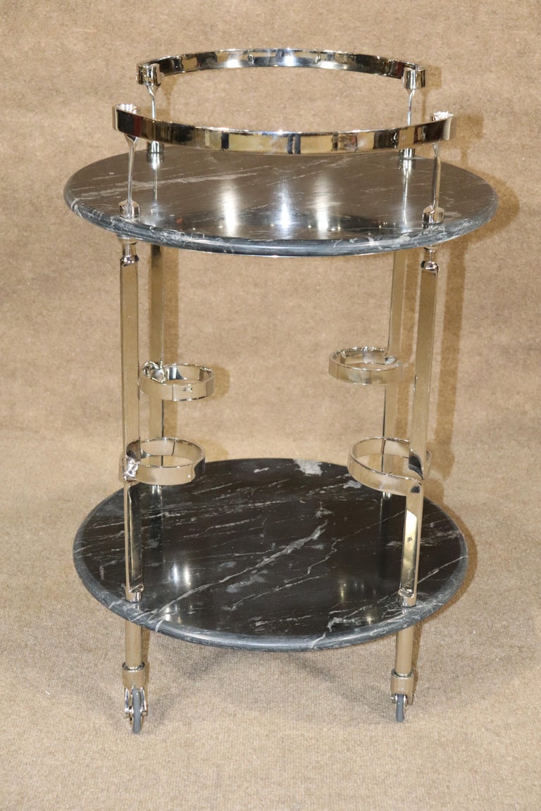 Marble and Chrome Rolling Cart For Sale at 1stDibs