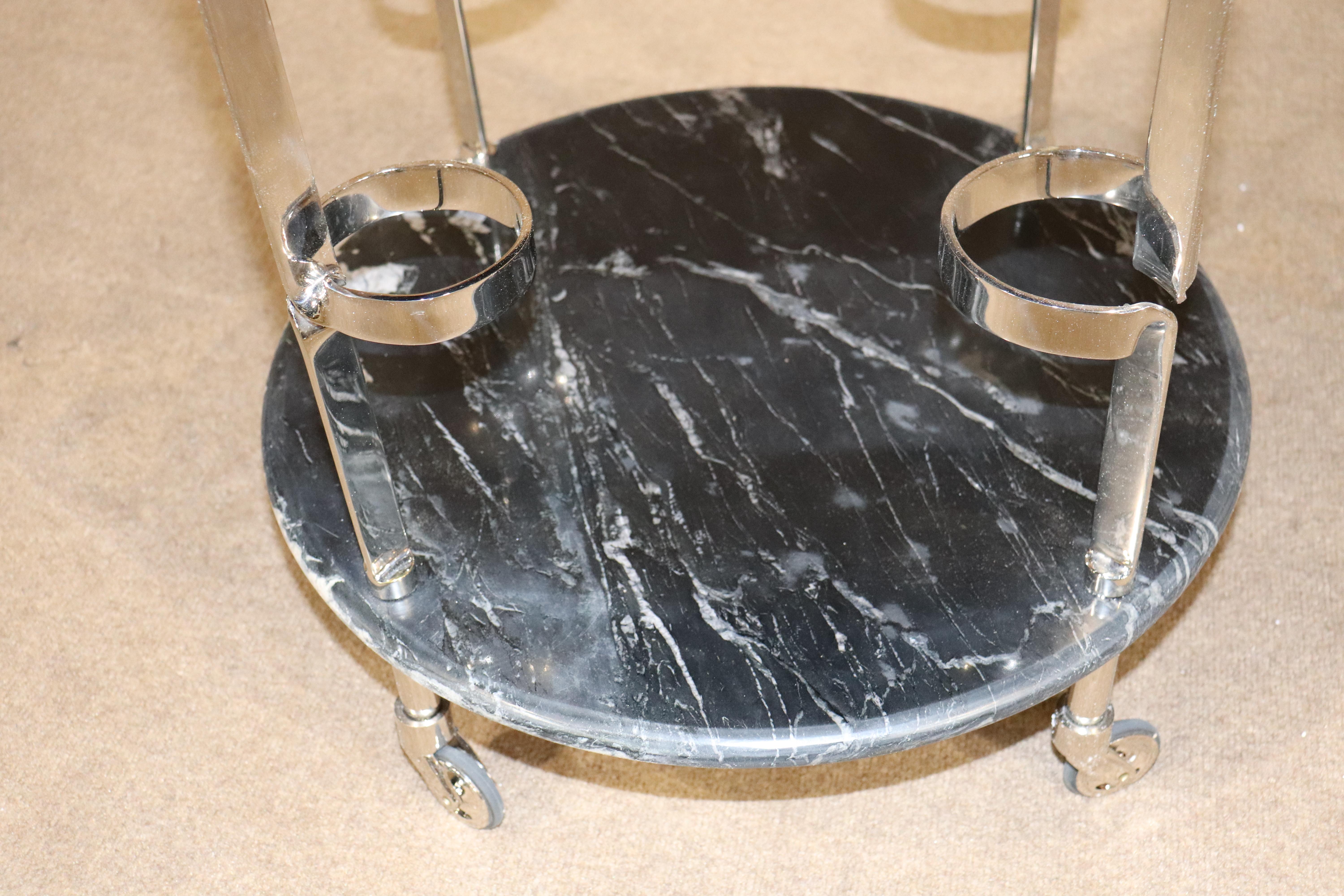 Mid-Century Modern Marble and Chrome Rolling Cart For Sale