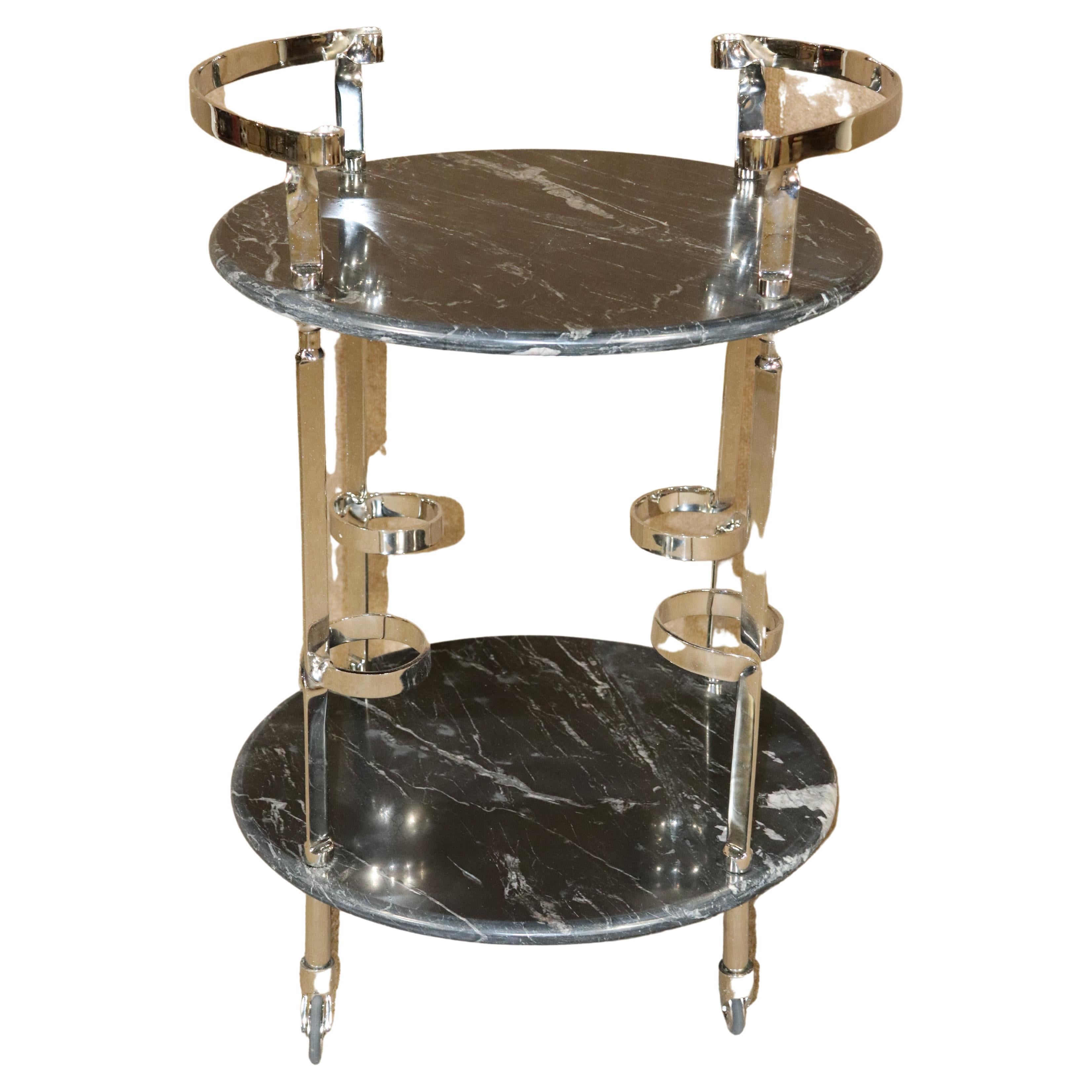 Marble and Chrome Rolling Cart For Sale