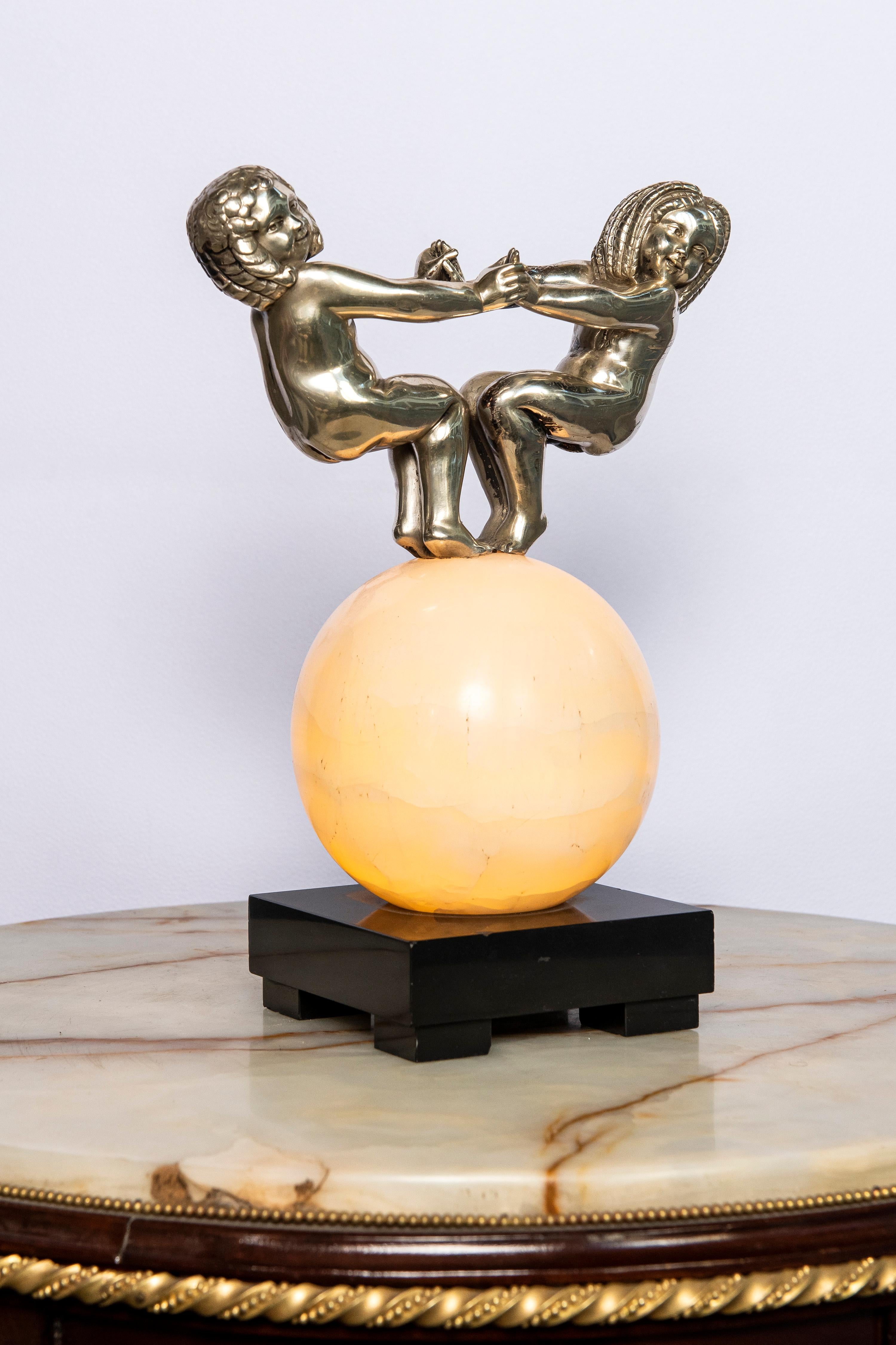 Art déco Lampe de table en marbre et chrome:: période Art Déco:: signée France:: 1930 en vente