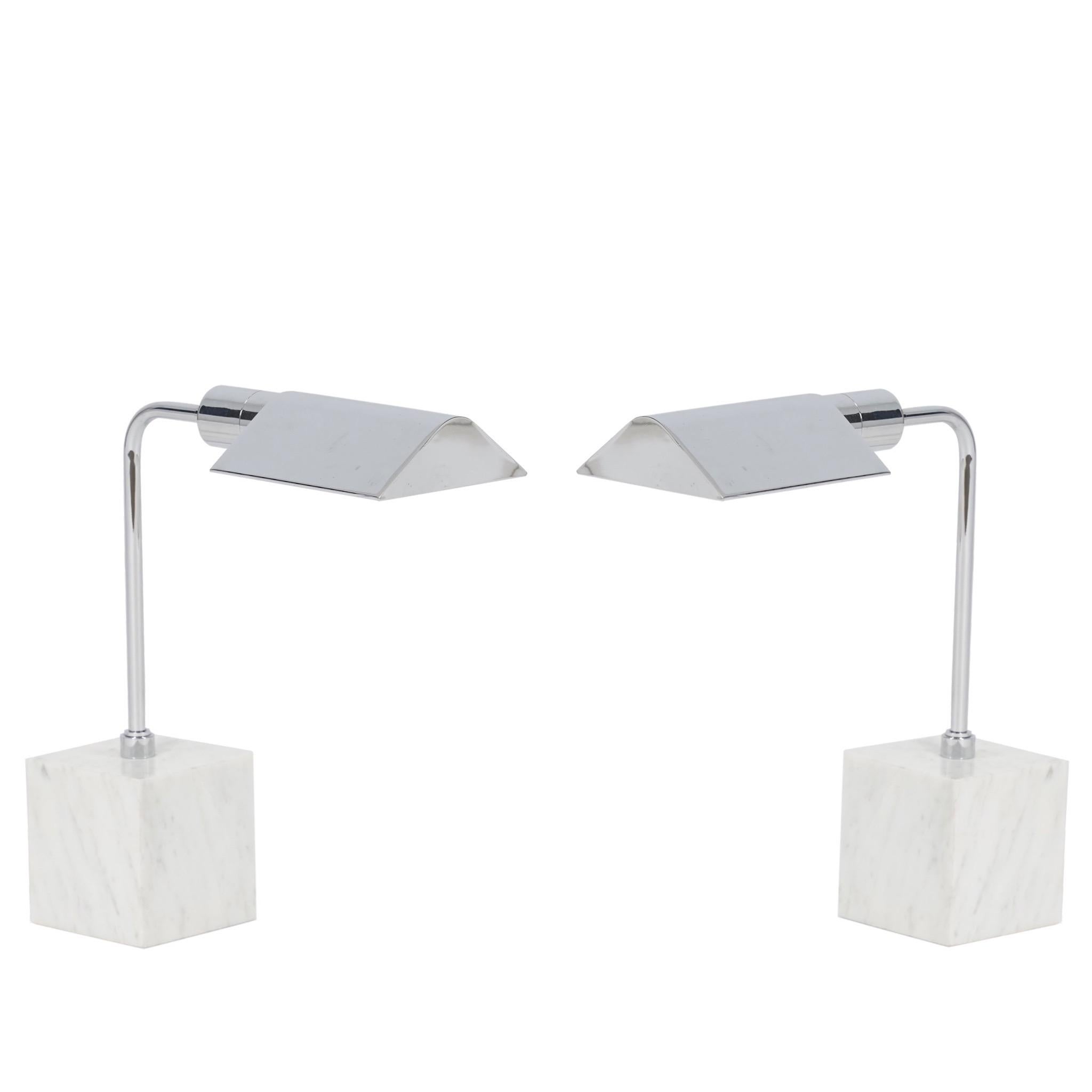Marble and Chrome Table Lamps, 1970 Koch & Lowy In Excellent Condition In Chicago, IL