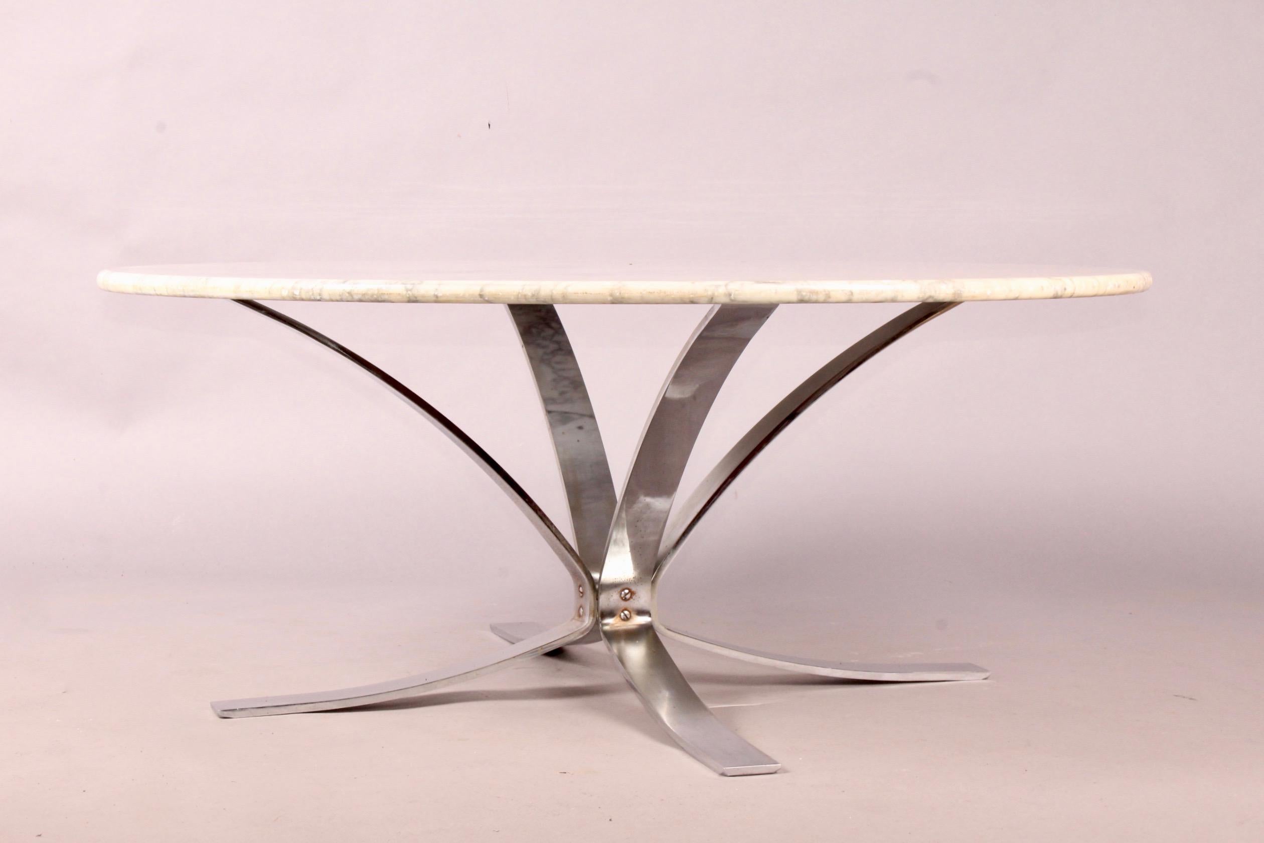 Marble and chromed metal coffee table.