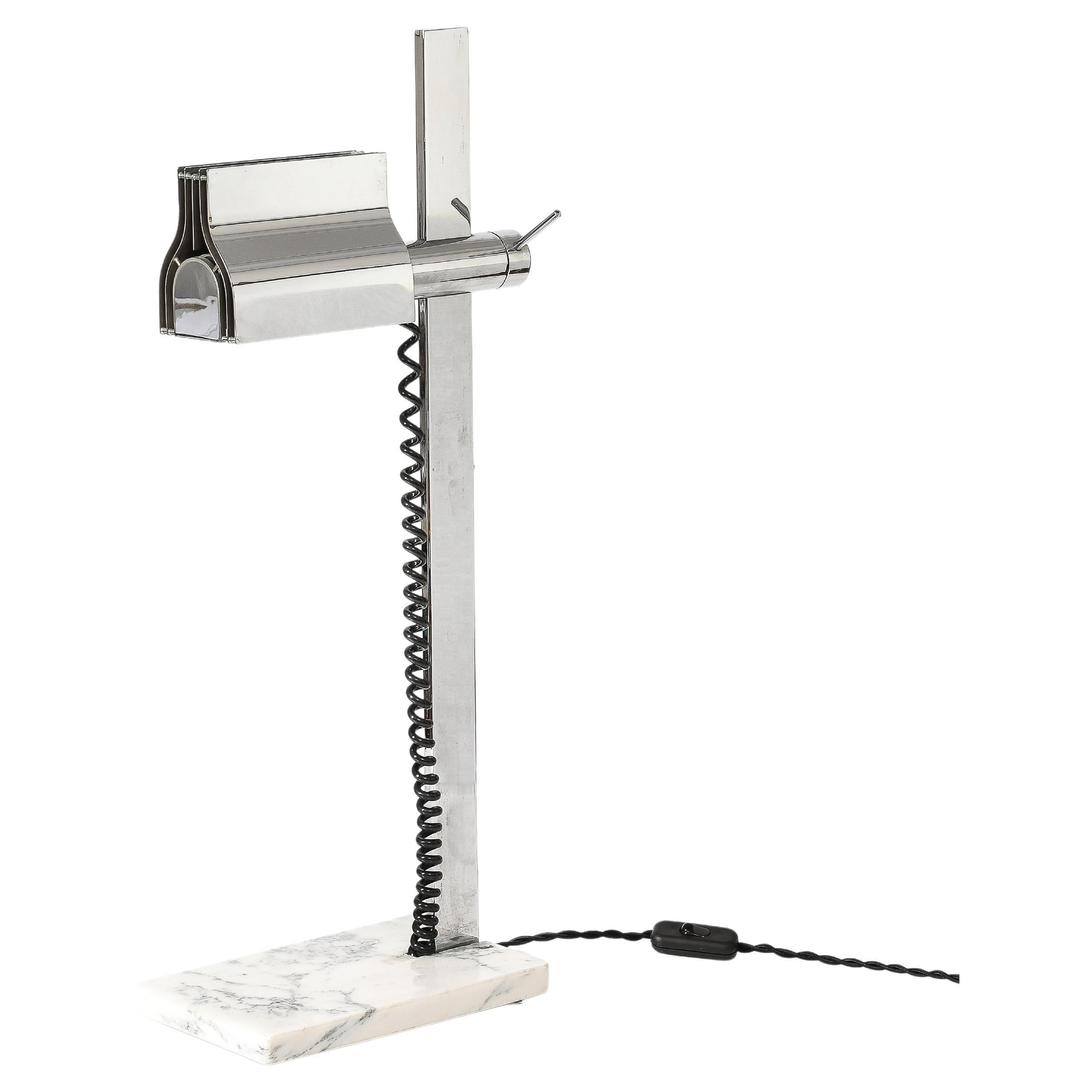 Marble and Chromed Steel Table Lamp