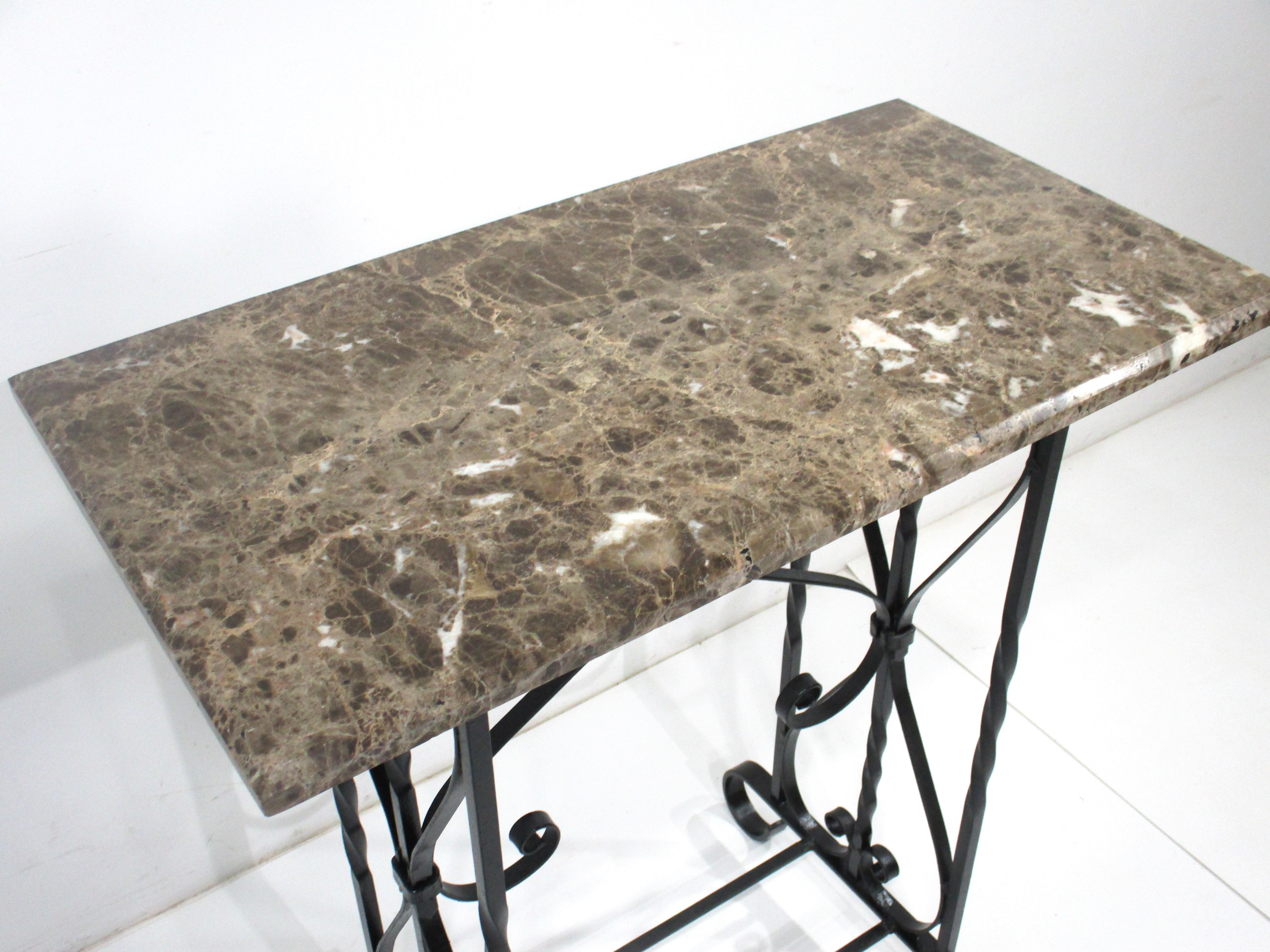 Art Deco Marble and Decorative Iron Console Table  For Sale