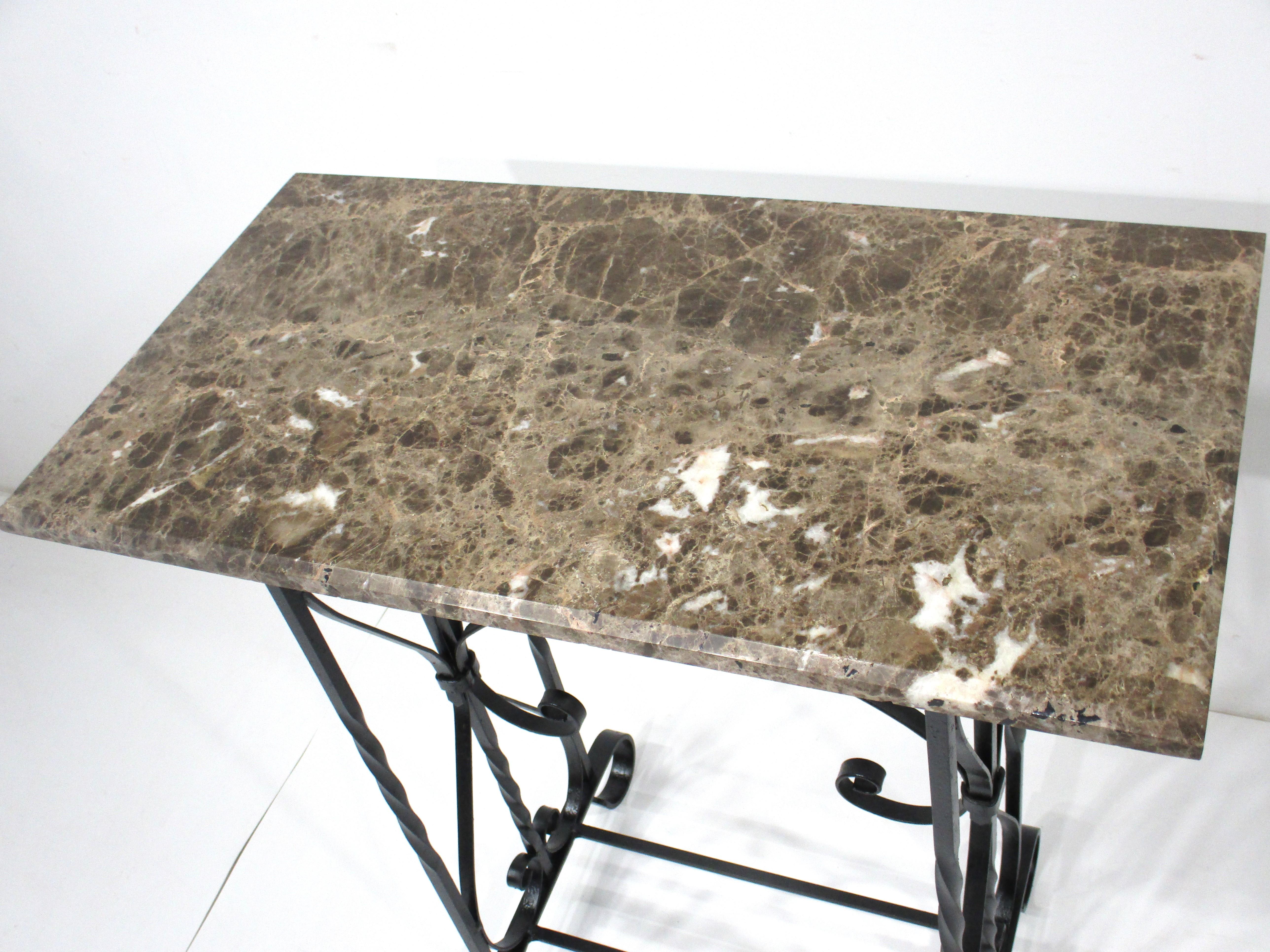 Marble and Decorative Iron Console Table  For Sale 2