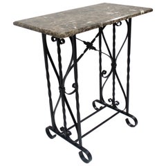 Tavolo consolle in marmo e ferro decorativo