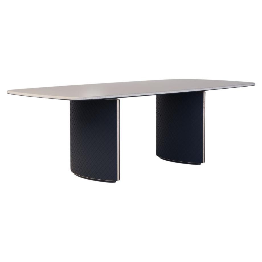 Marble and Fiberglass Outdoor Dining Table Blue Legs With Gold Details For Sale