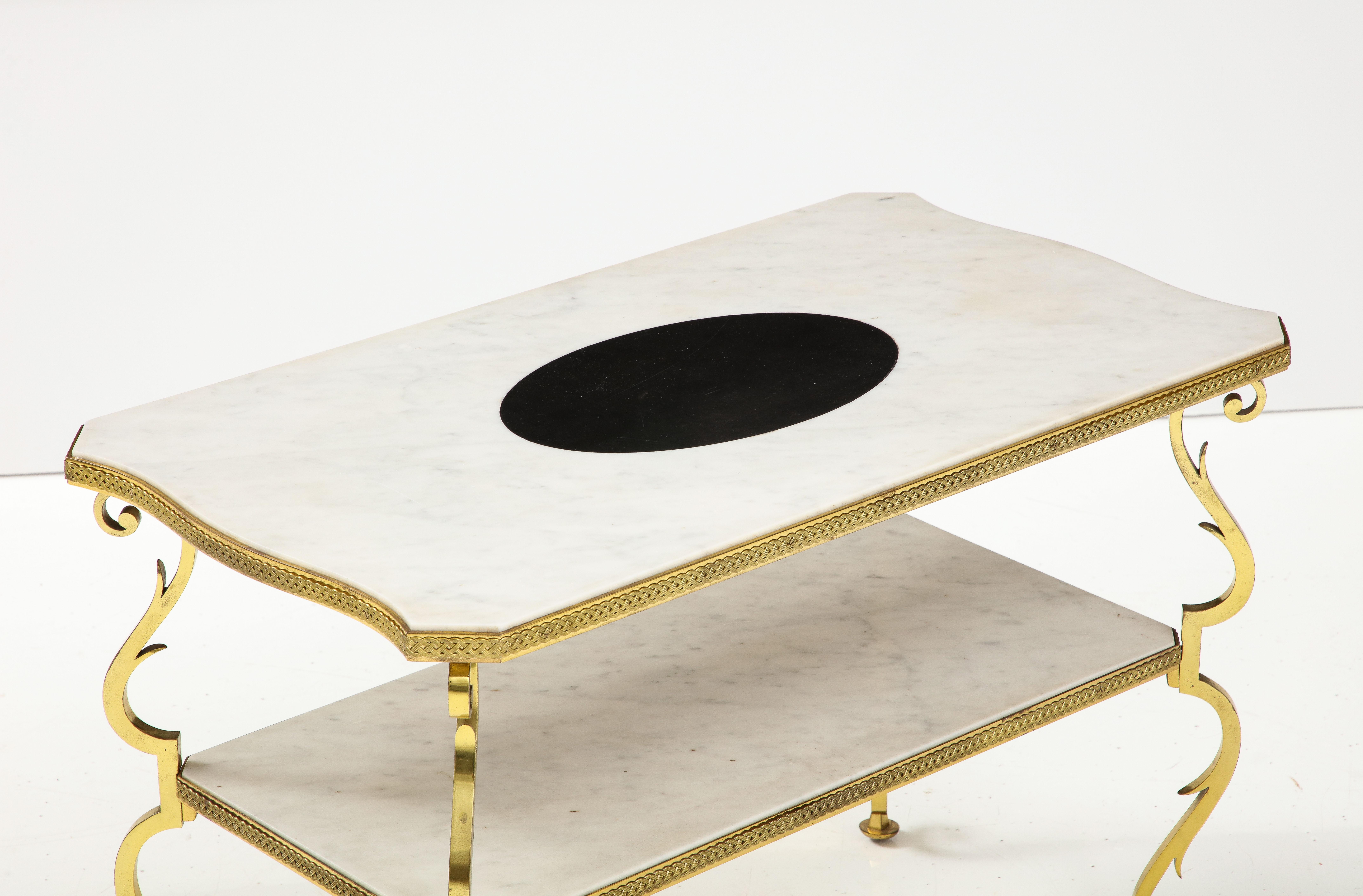 Art Deco Marble and Gilded Bronze End Table by Gilbert Poillerat, France, c. 1950 For Sale