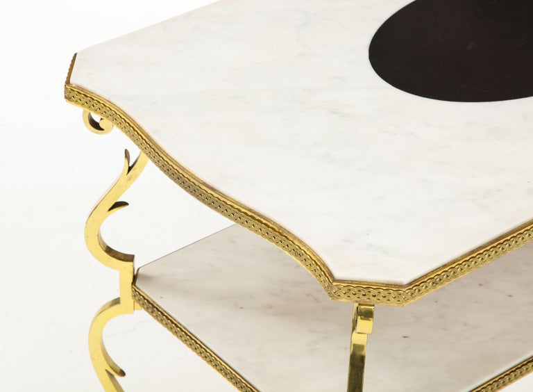 French Marble and Gilded Bronze End Table by Gilbert Poillerat, France, c. 1950 For Sale