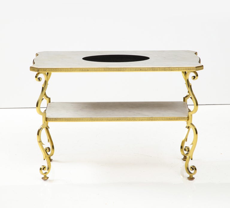 Marble and Gilded Bronze End Table by Gilbert Poillerat, France, c. 1950 In Good Condition For Sale In New York City, NY