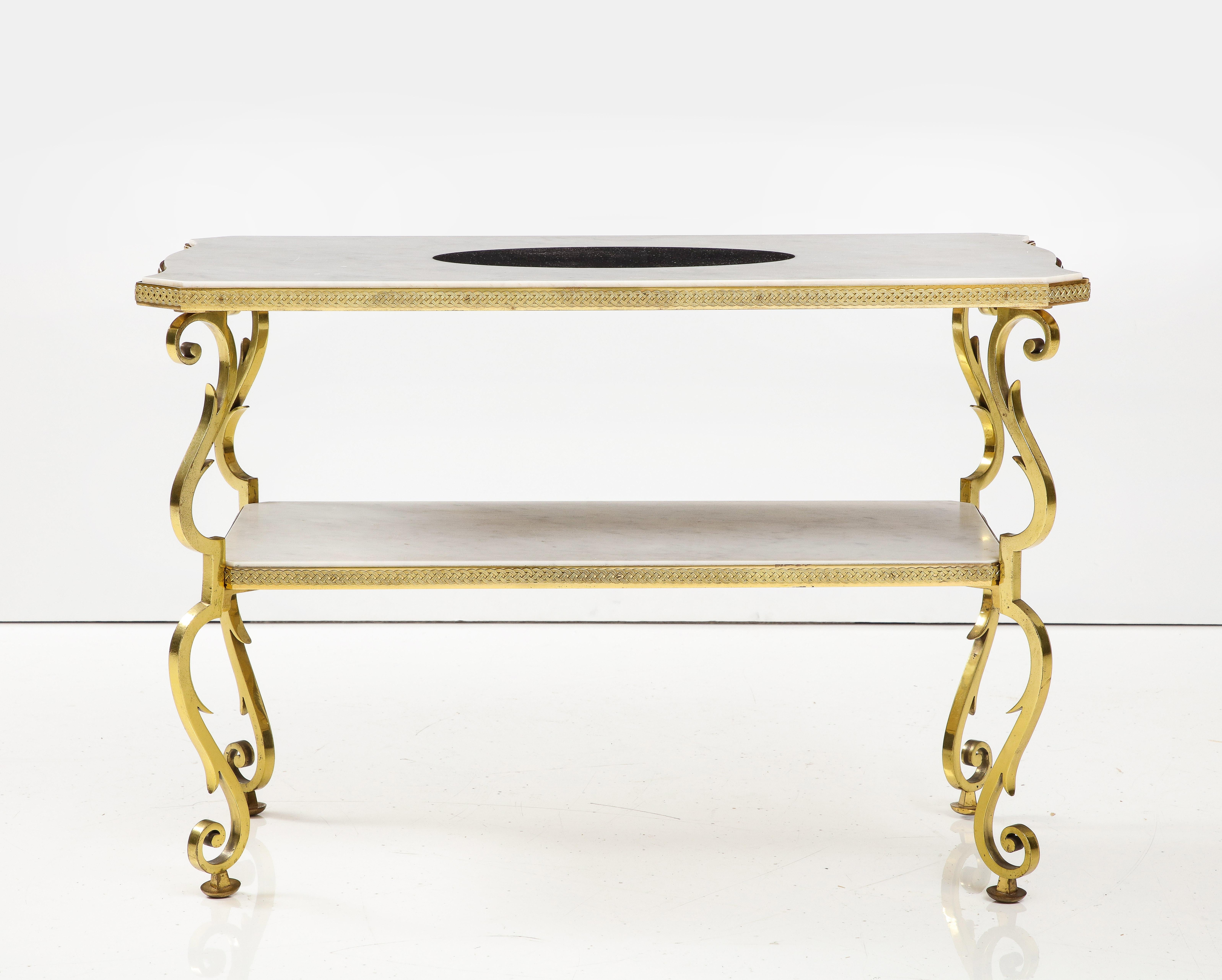 Mid-20th Century Marble and Gilded Bronze End Table by Gilbert Poillerat, France, c. 1950 For Sale