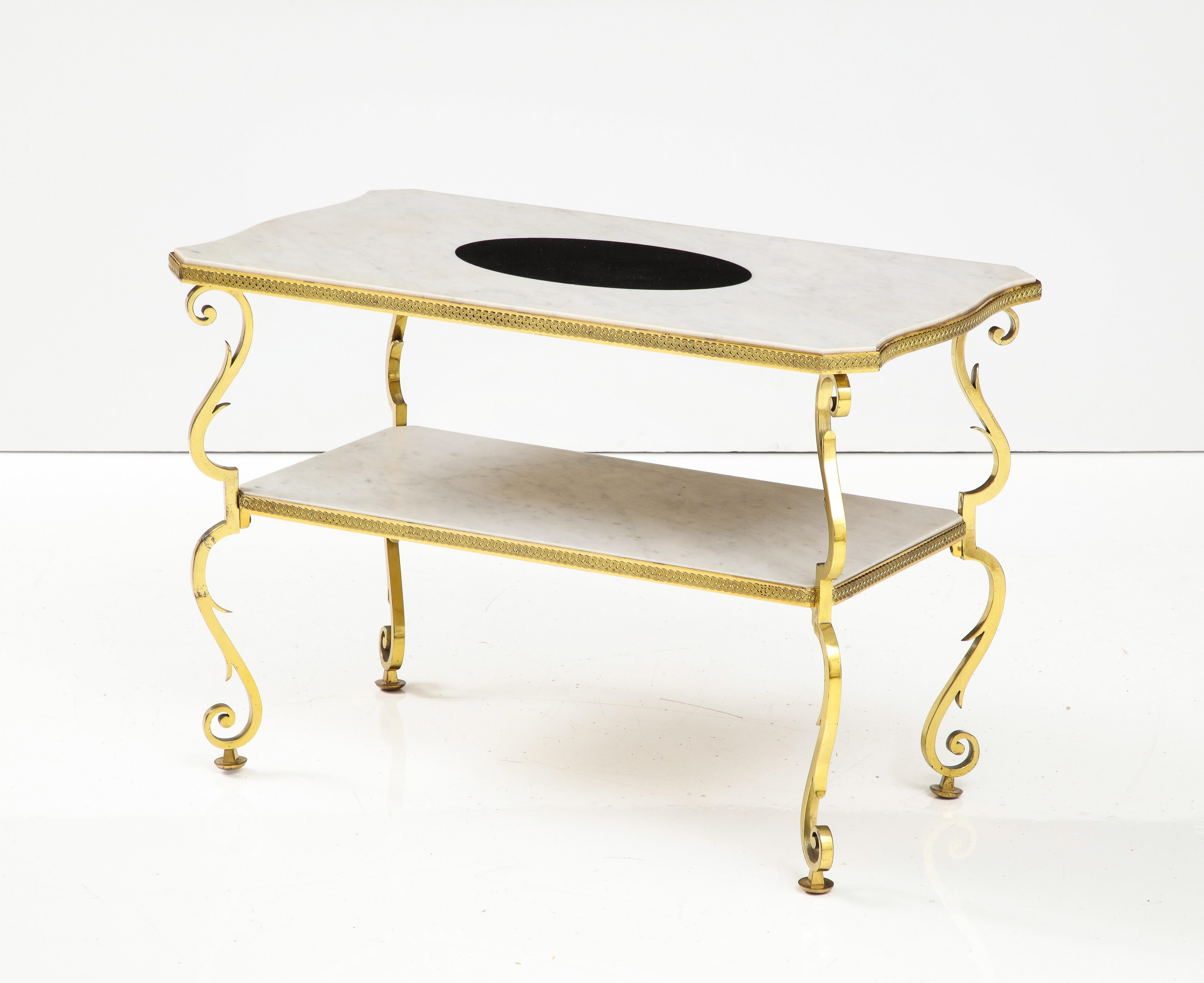 Marble and Gilded Bronze End Table by Gilbert Poillerat, France, c. 1950 For Sale 1