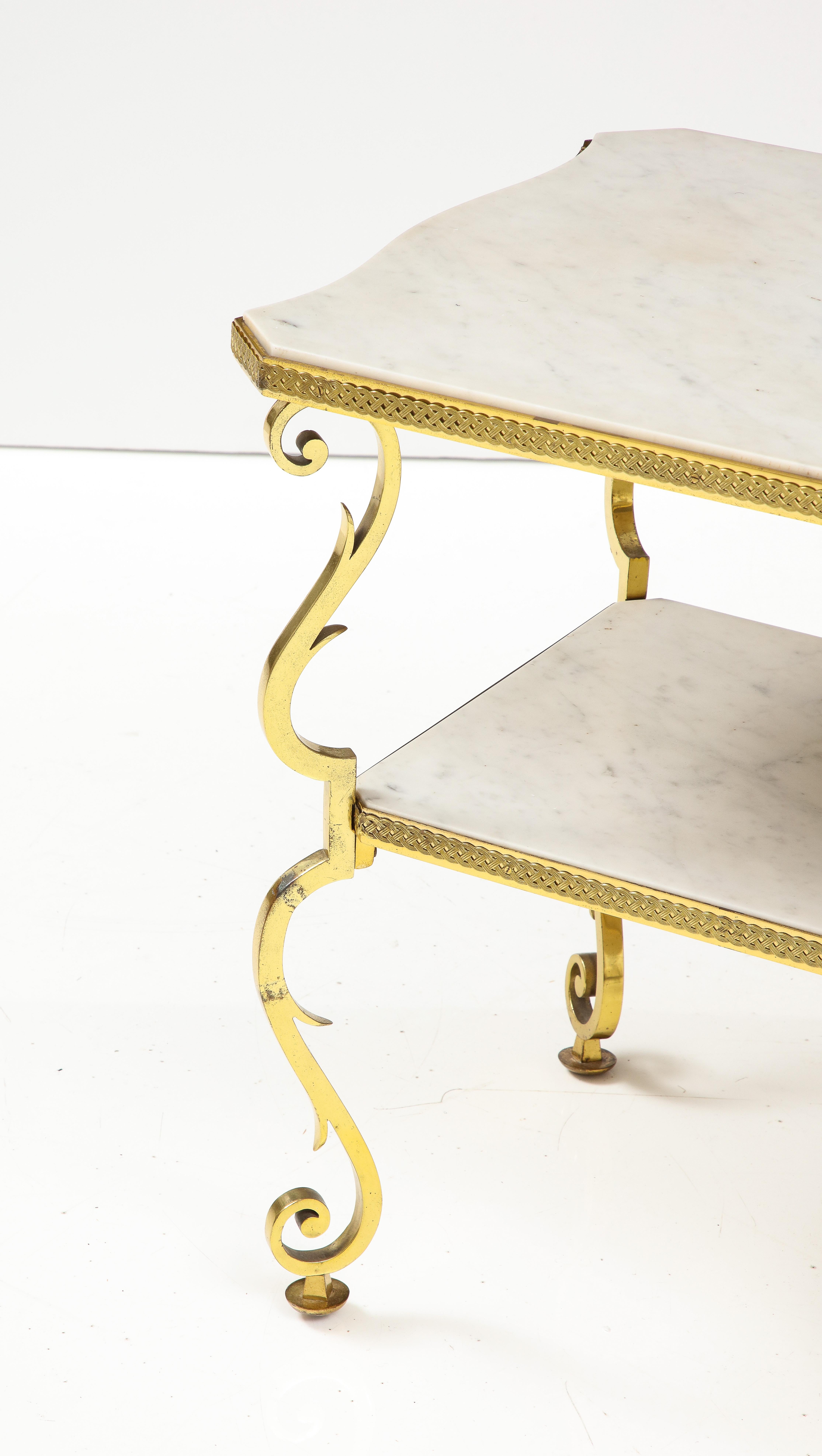 Marble and Gilded Bronze End Table by Gilbert Poillerat, France, c. 1950 For Sale 2