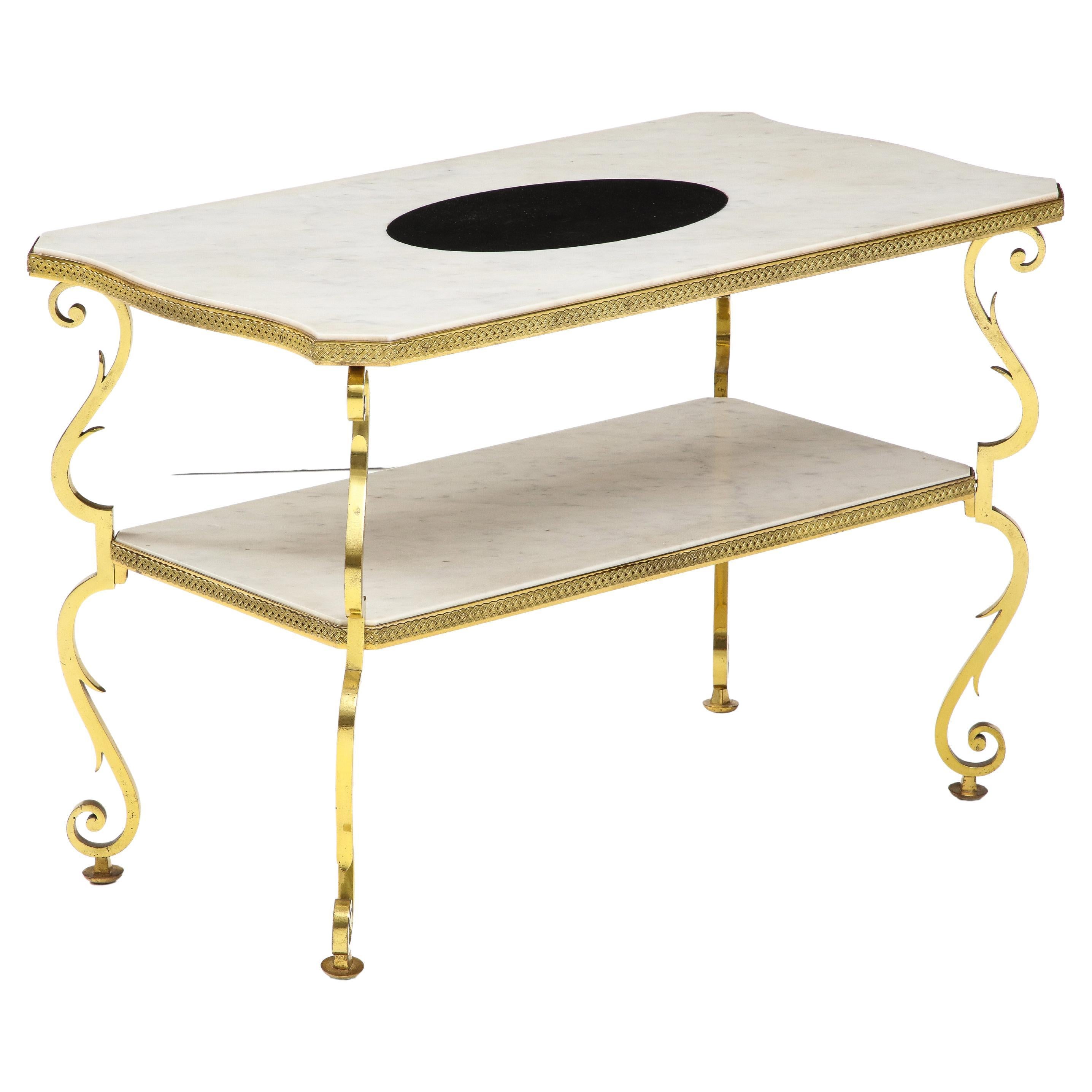 Marble and Gilded Bronze End Table by Gilbert Poillerat, France, c. 1950 For Sale