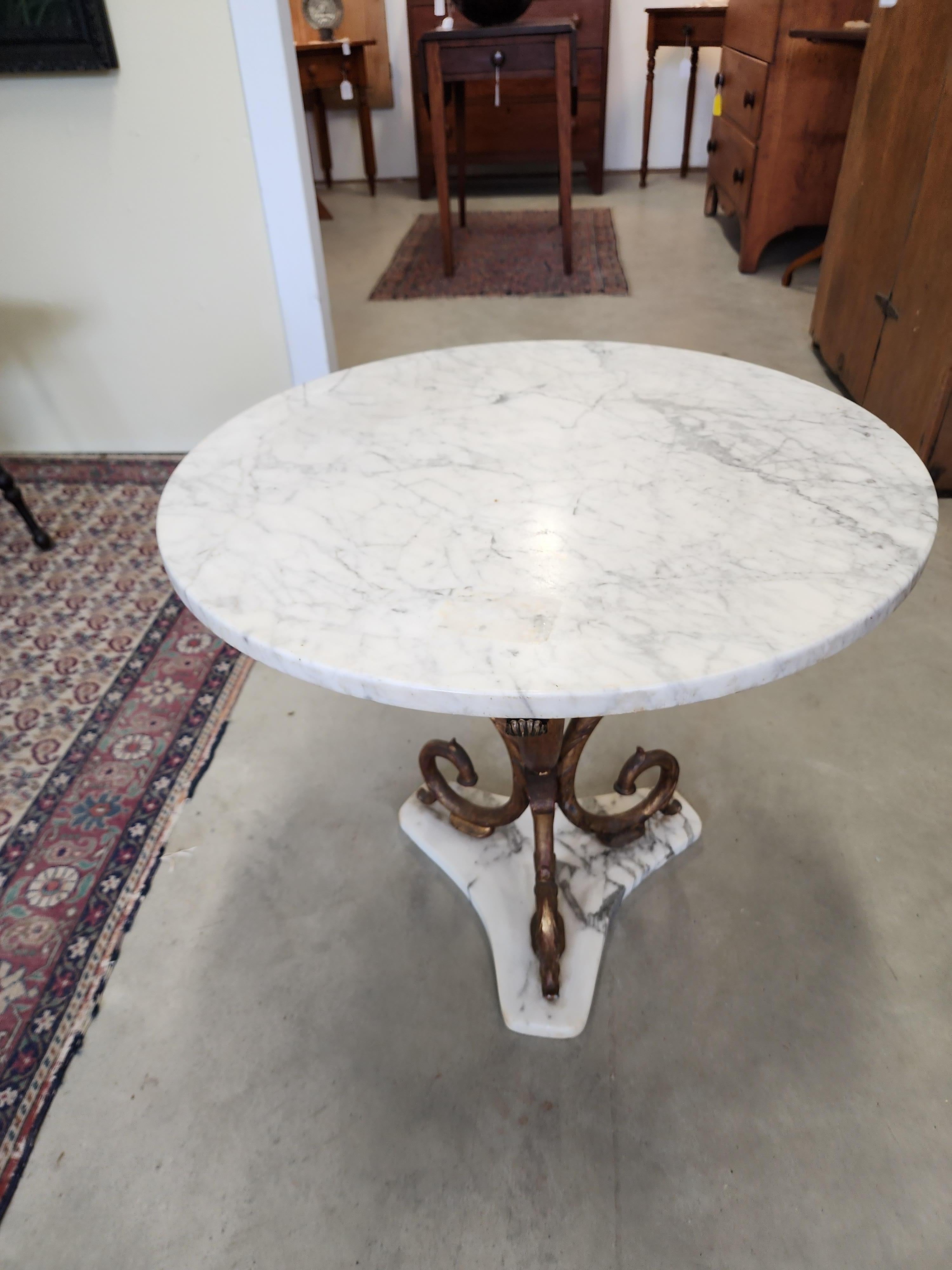 Marble and Gilded Iron Table In Good Condition In Hudson, NY