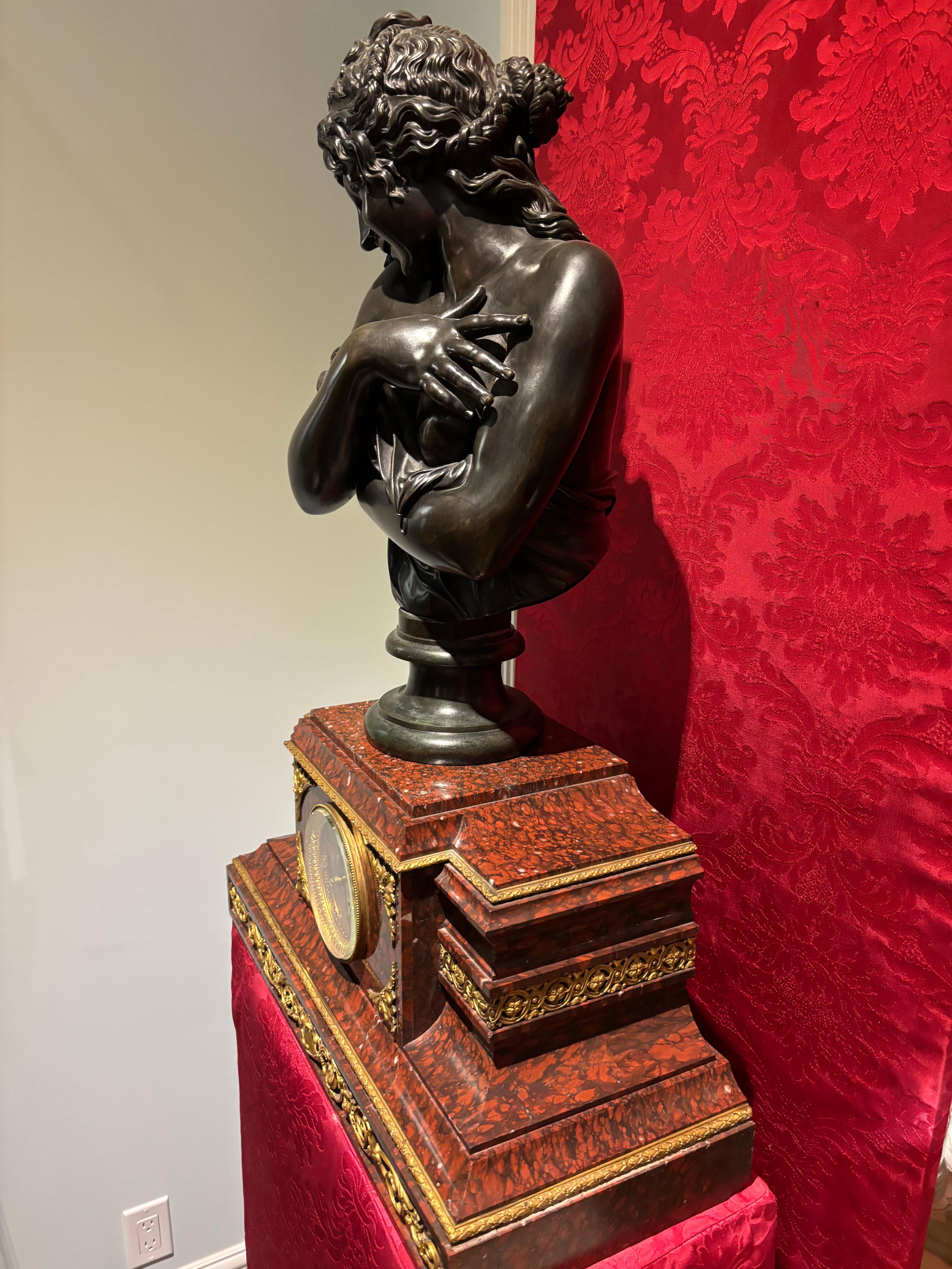 Griotte Marble and Gilt Bronze Clock Mounted by a Classical Female Bronze Bust For Sale 5