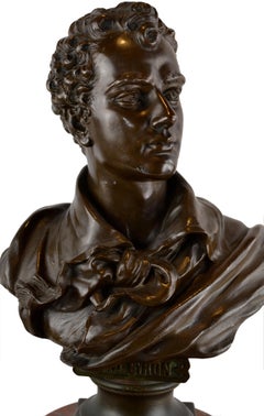 Marble and Gilt Bronze Clock Base Topped by a Bronze Bust of Lord Byron