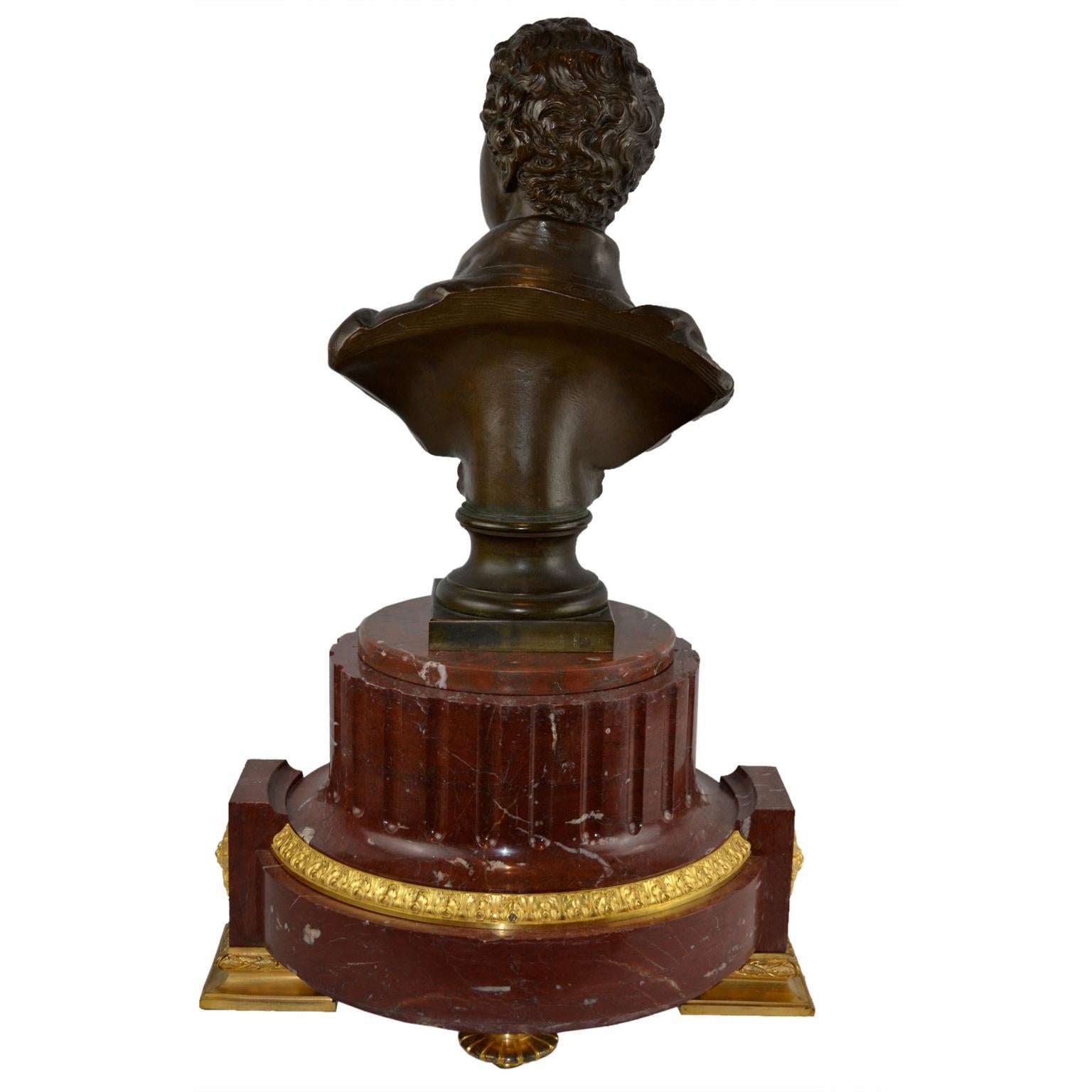 French Marble and Gilt Bronze Clock Base Topped by a Bronze Bust of Lord Byron