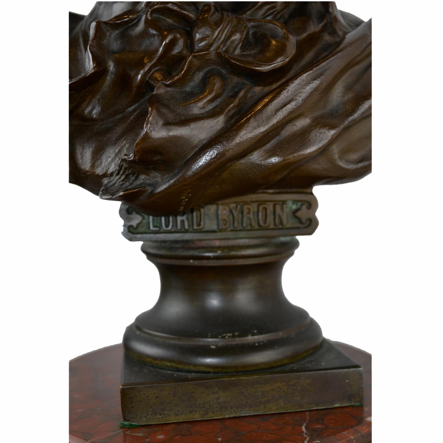 Cast Marble and Gilt Bronze Clock Base Topped by a Bronze Bust of Lord Byron
