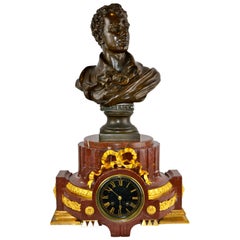 Marble and Gilt Bronze Clock Base Topped by a Bronze Bust of Lord Byron
