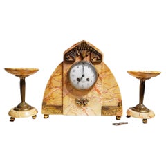 Set di orologi in marmo e bronzo dorato, firmato Bonnet and Pottier, Francia, 1930