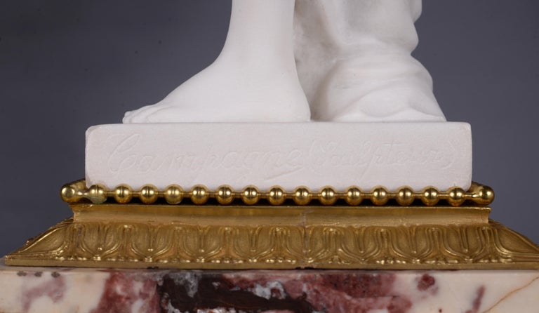 Marble and gilt bronze clock surmounted by a statuary white marble sculpture For Sale 7